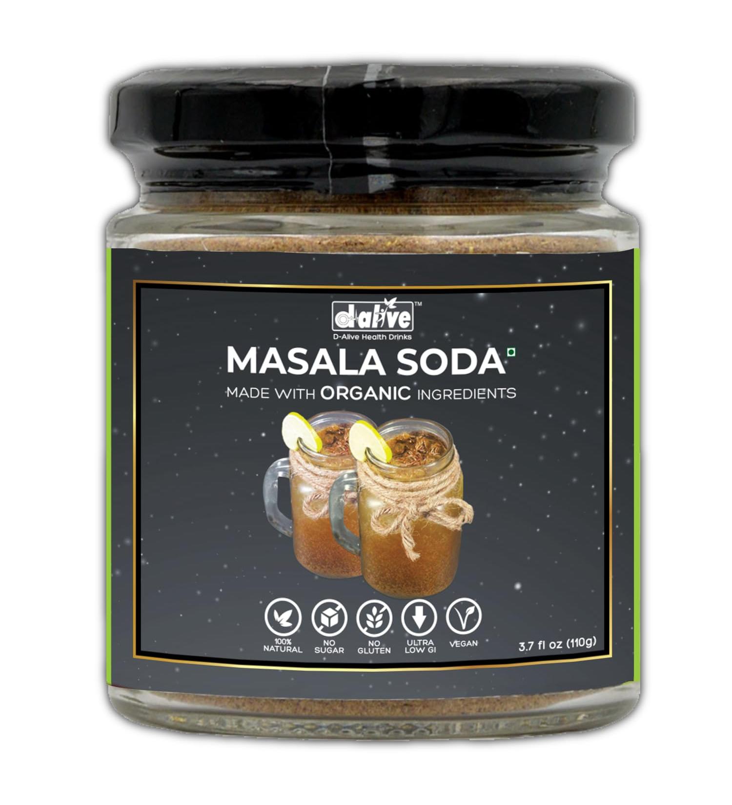  d alive Masala Soda Instant Drink Premix Sugar-free 100% Natural Ultra-Low Gi Vegan Diabetes and Keto-friendly No Emulsifier and Tasty Packed in Glass Jars (3.8 Oz) - Buy Online on GoSupps.com