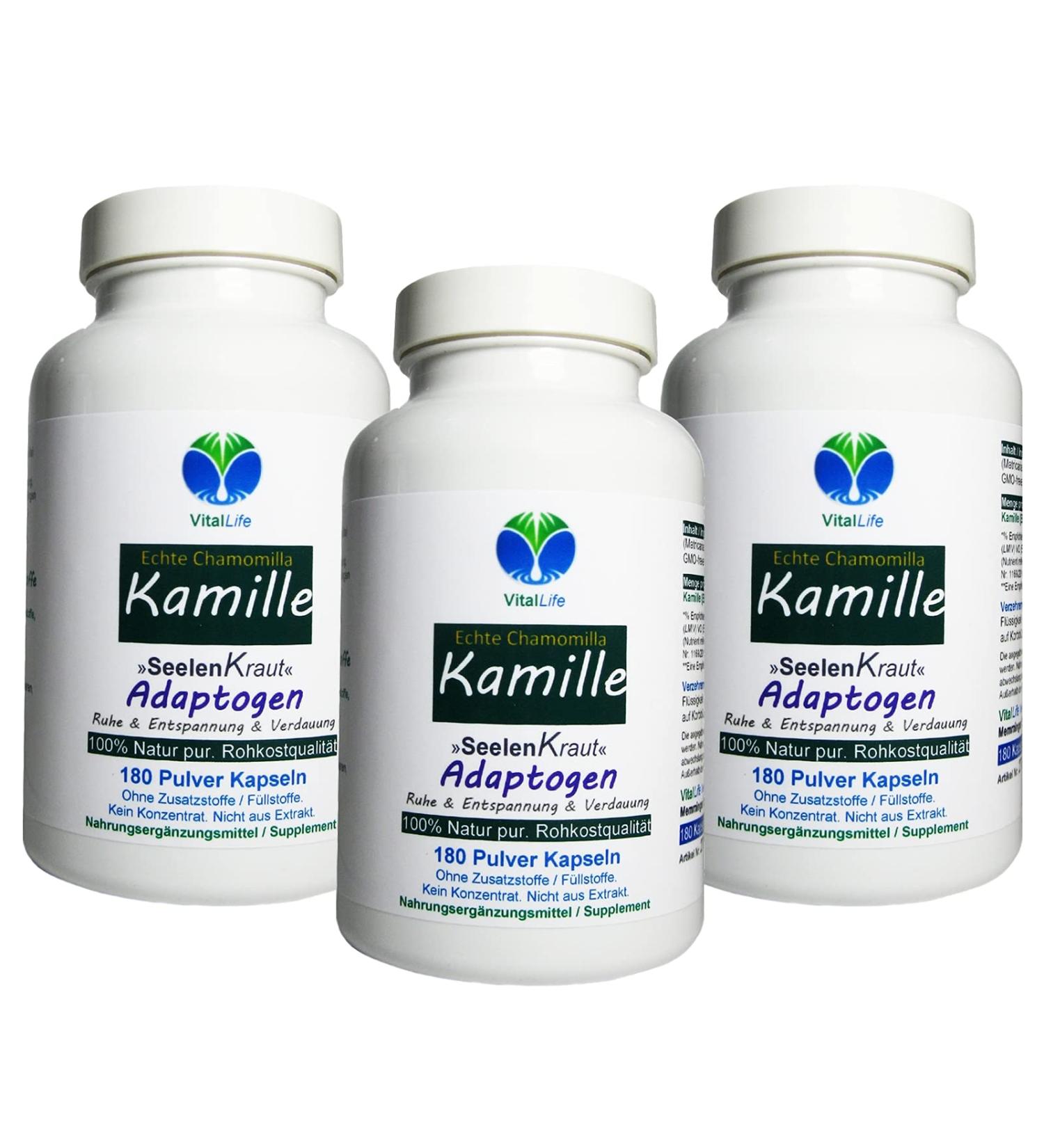 Chamomile Chamomilla 540 Capsules (3x180) - Natural Stomach & Intestine Adaptogen | Pure Chamomile Flowers for Relaxation | No Additives | 64.8g (3 Pack) - Buy Online on GoSupps.com