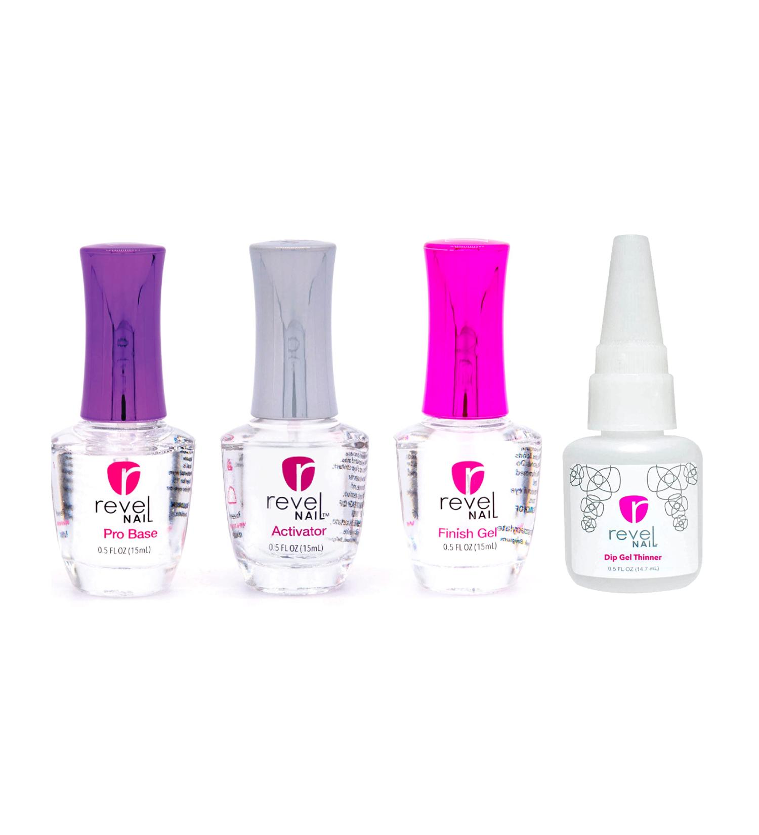 Revel Nail Dip Powder Liquid Set - Base Coat, Activator, Finish Gel, Thinner - DIY Nail Kit - Buy Online on GoSupps.com