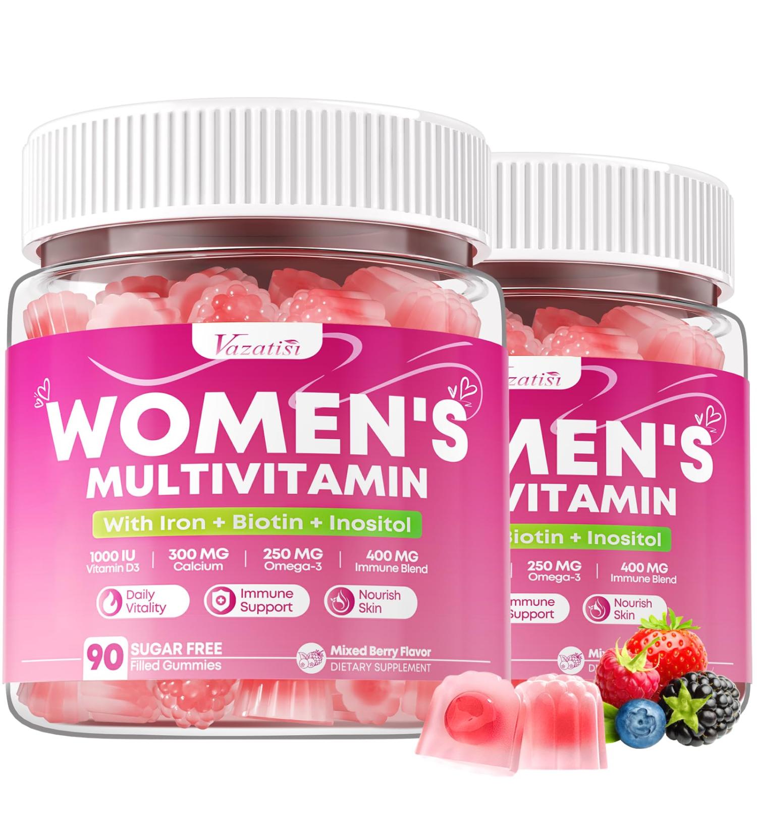 180 Count Women's Multivitamin Gummy Methylated Multivitamin for Women Gummies Sugar Free Daily Vitamin with Iron Omega 3 Biotin for Beauty Immune Hair & Skin - Vegan Mixed Berry Flavor - Buy Online on GoSupps.com