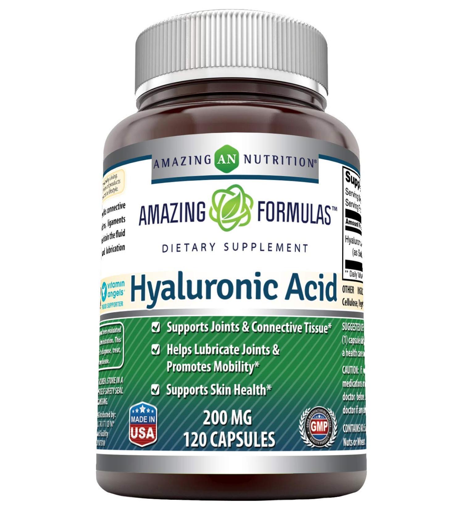 Amazing Formulas Hyaluronic Acid Capsules 200mg - 120 Count - Supports Connective Tissue, Joints & Youthful Skin - Buy Online on GoSupps.com