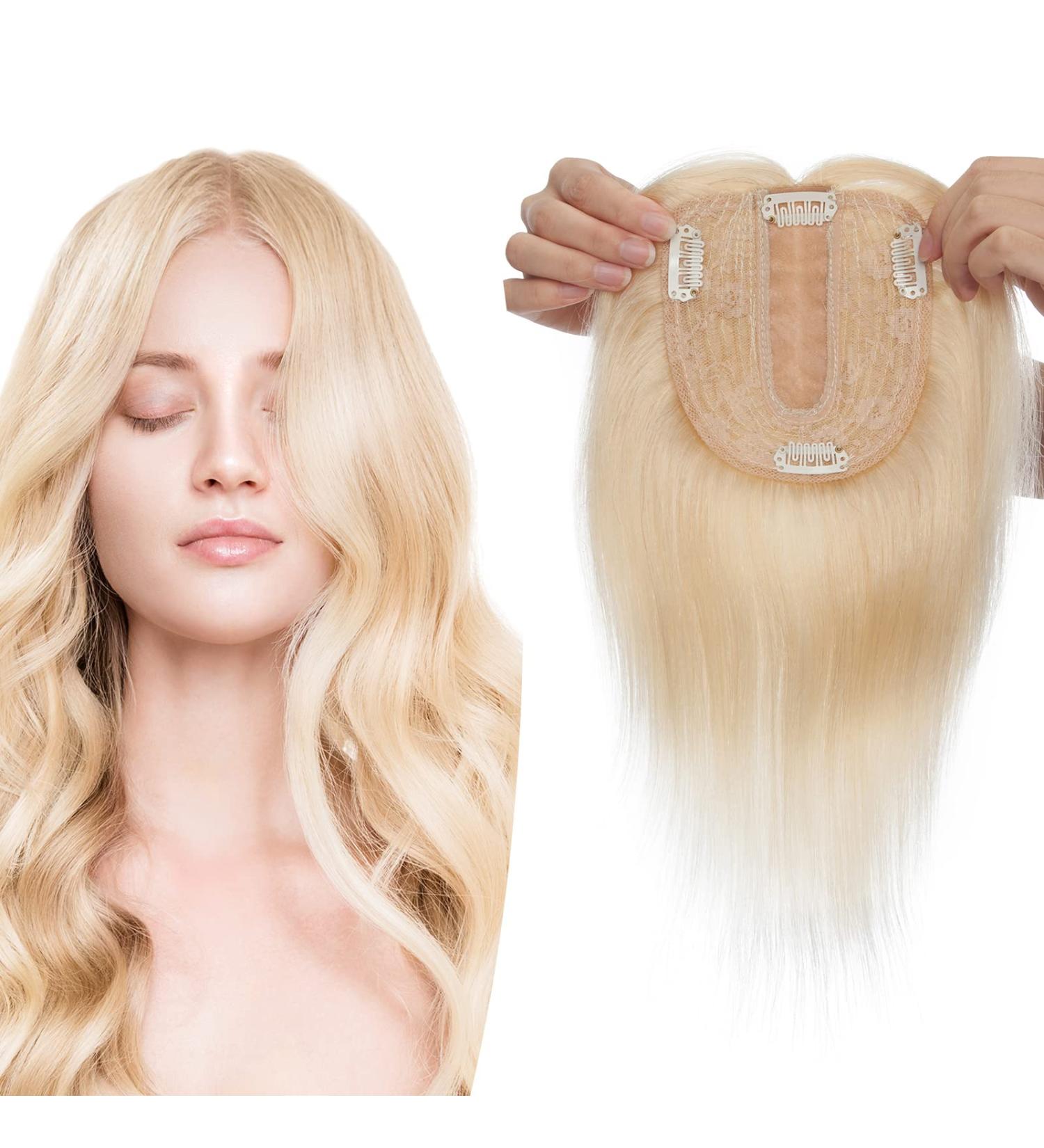 Rich Choices Clip-in Hair Topper for Women - 130% Dense Remy Human Hair Extensions 40cm #60 Wei blond - 50g Toupet - Buy Online on GoSupps.com