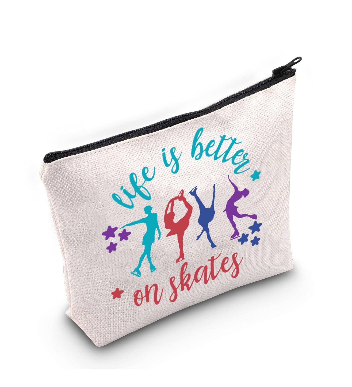 LEVLO Ice Skate Cosmetic Bag - Life Is Better On Skates - Figure Skating Gift for Women and Girls - Buy Online on GoSupps.com