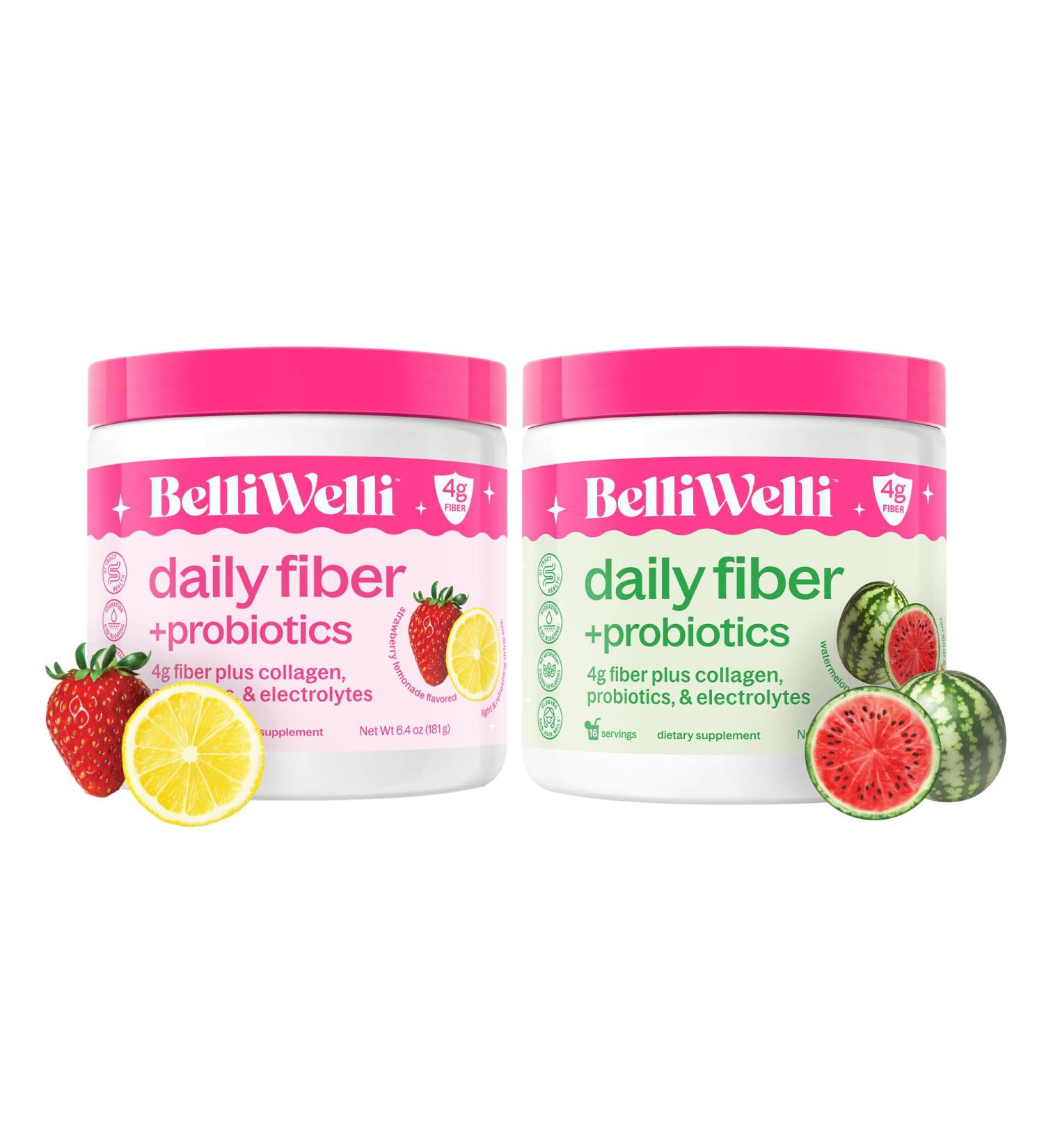 Belli Welli Daily Fiber Supplement Bundle - Strawberry Lemonade & Watermelon - Collagen Probiotics & Electrolytes for Balanced Wellness - Refreshing Flavors 32 Servings Total - Buy Online on GoSupps.com