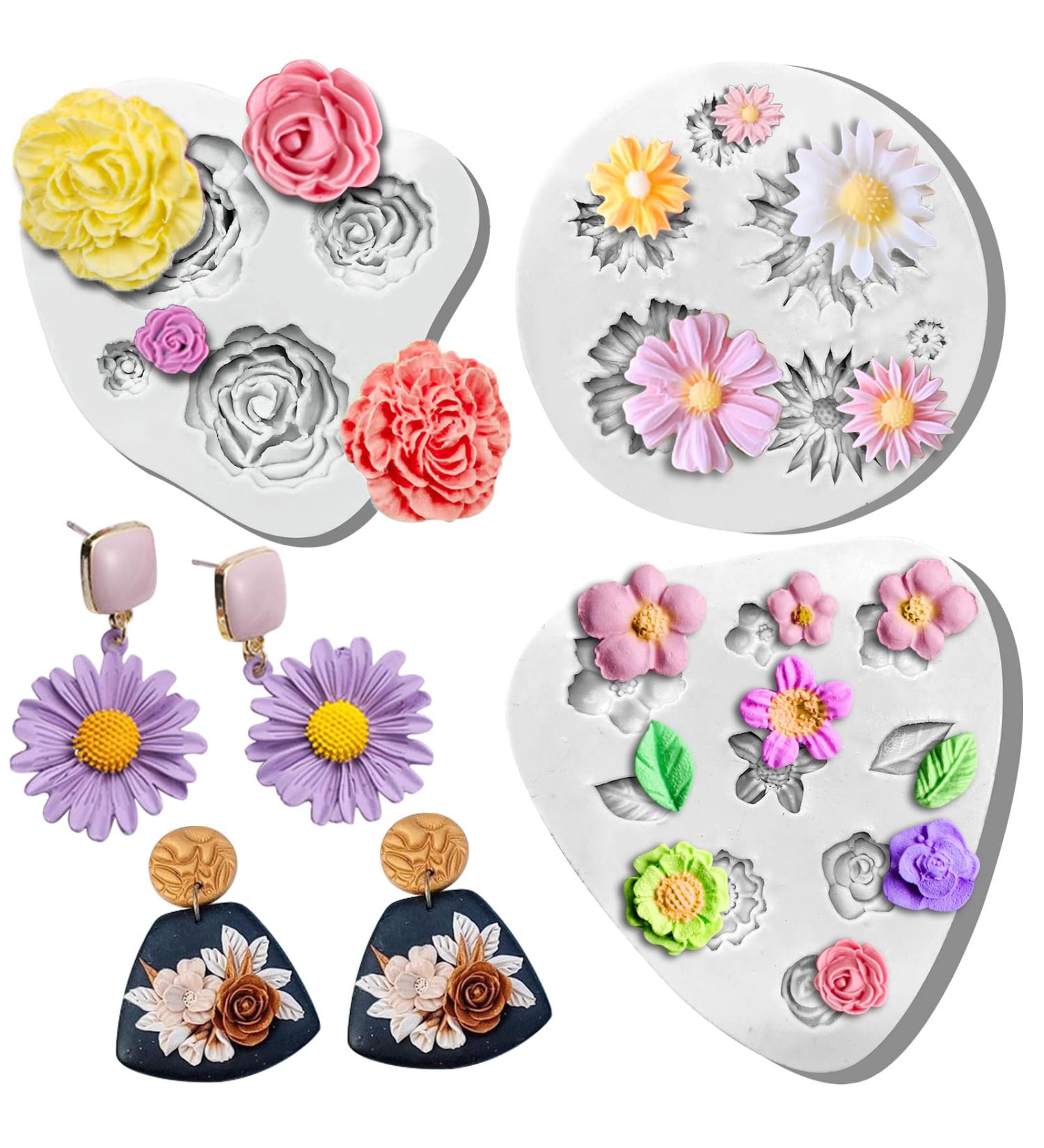 3Pcs Flower Clay Molds - Rose, Daisy, Sunflower Silicone Molds for Polymer Clay Jewelry Making - Buy Online on GoSupps.com