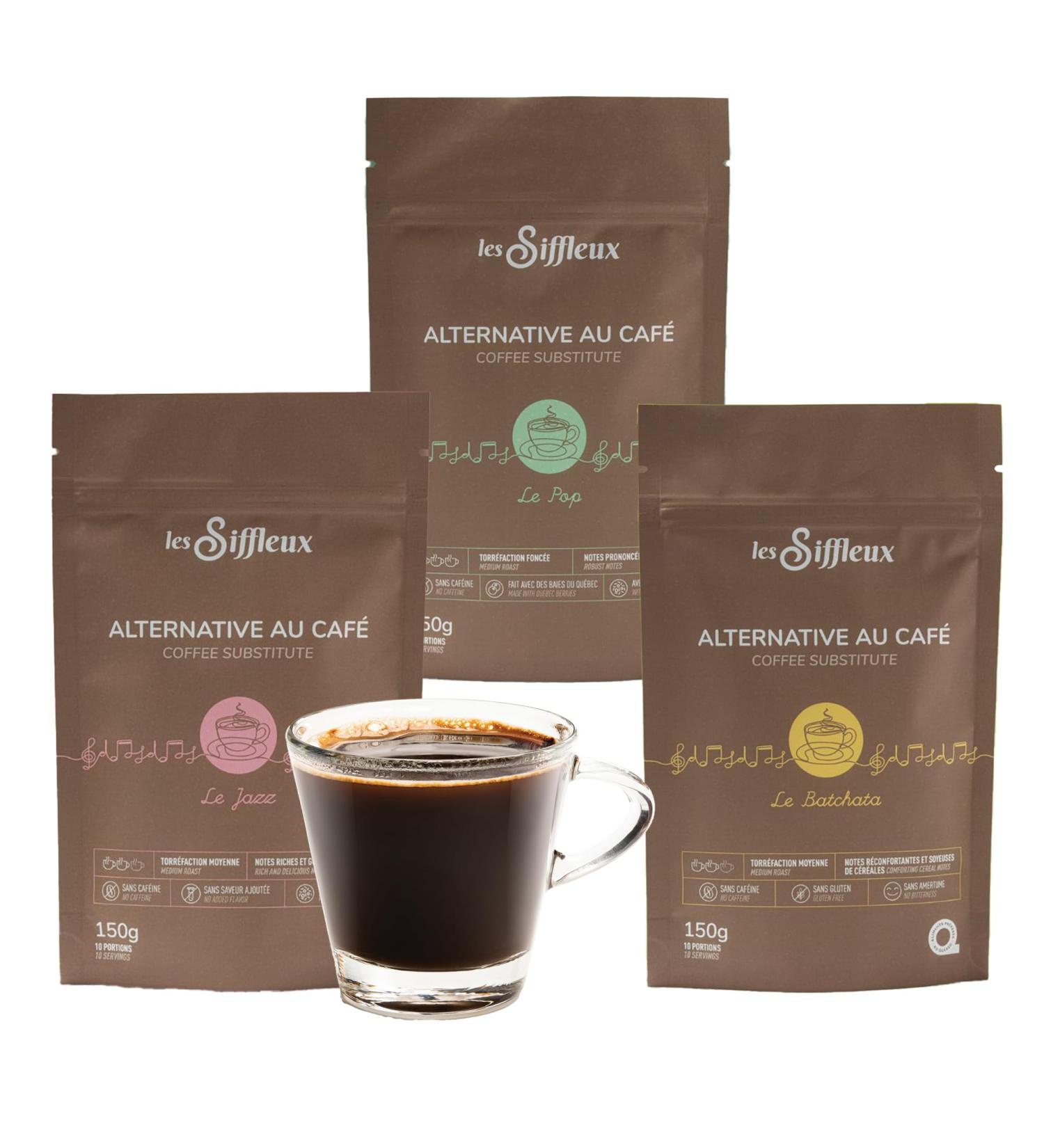LES SIFFLEUX Healthy Coffee Alternative - Discovery Bundle (3-Pack) - Trio Includes our Coffee Substitutes Pop Jazz and Bachata (3 x 150g) - Caffeine-Free Sugar-Free Vegan Roasted Berries - Buy Online on GoSupps.com