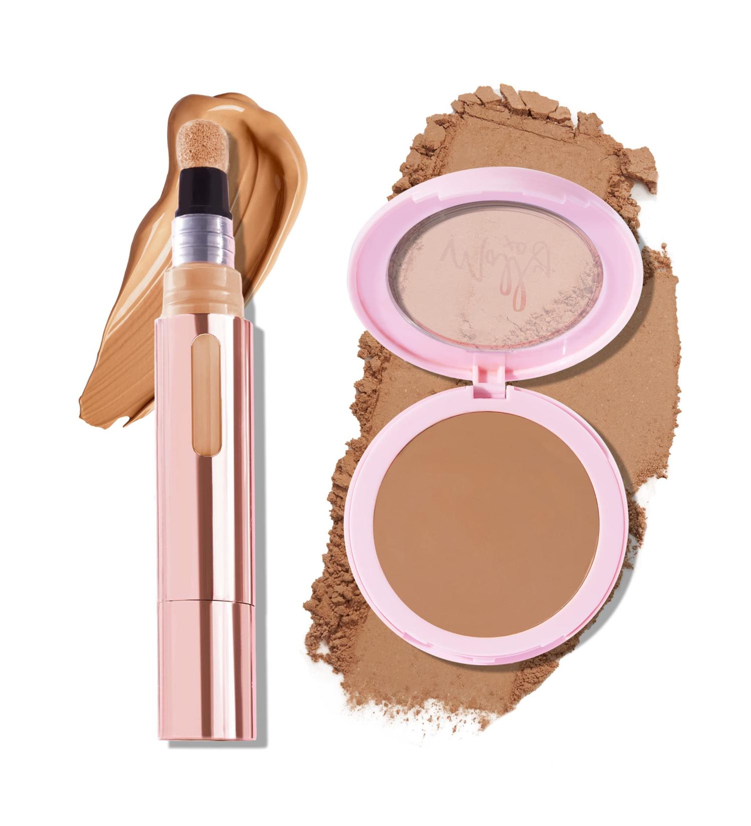 Mally Beauty Soft as Silk Powder Foundation & Plush Pen Concealer Stick - Tan - Hydrating Formula with Turmeric, Vitamin E, and Hyaluronic Acid - Medium Coverage - Buy Online on GoSupps.com
