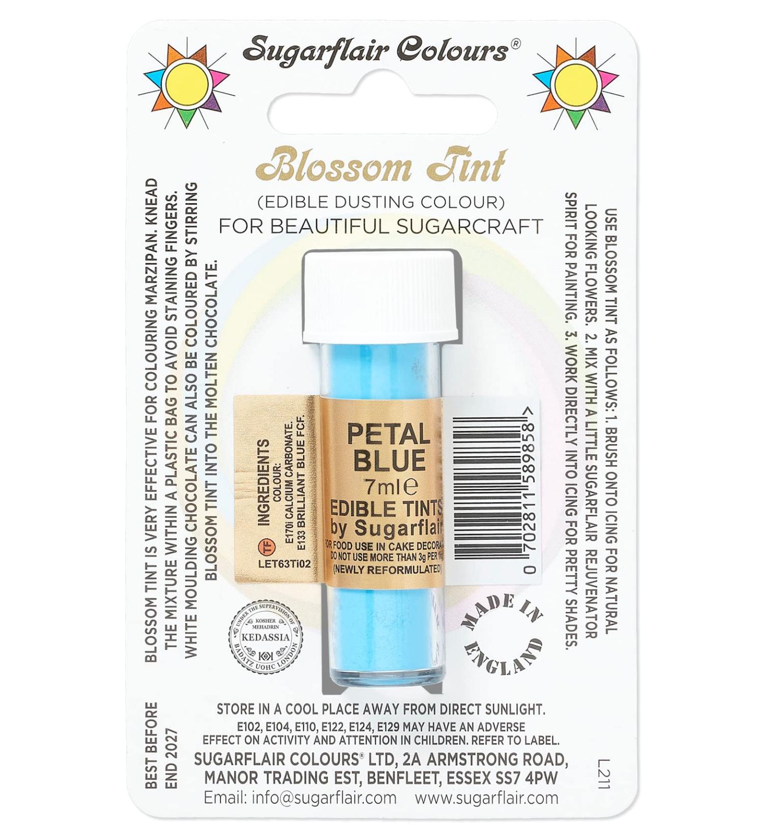 Sugarflair Petal Blue Blossom Tint Food Colouring and Dusting Powder Matt Finish Brush On or Mix with Rejuvenator Spirit to Create a One of A Kind Cake - 7ml