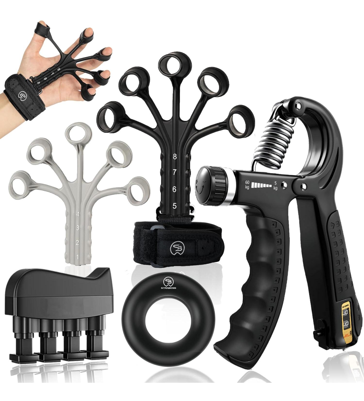 Strabozz Hand Trainer Set - Adjustable Forearm & Finger Gripper for Strength Training | 5-Piece Fitness Grip Trainer for Improved Hand & Forearm Strength - Buy Online on GoSupps.com