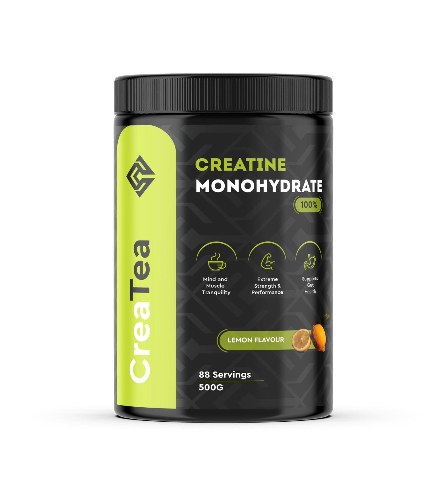 CreaTea - 100% Creatine Monohydrate Powder - Lemon Flavor 500g - Vegan Boosts Muscle Gain Strength & Performance - Tea Experience - Buy Online on GoSupps.com
