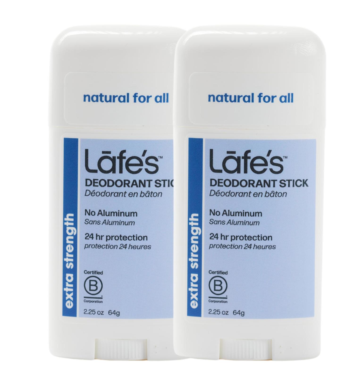 Lafe's Natural Deodorant | 2.25oz Aluminum Free Natural Deodorant Stick for Women & Men | Paraben Free & Baking Soda Free with 24-Hour Protection (Extra Strength 2.25 Ounce (2-Pack)) - Buy Online on GoSupps.com