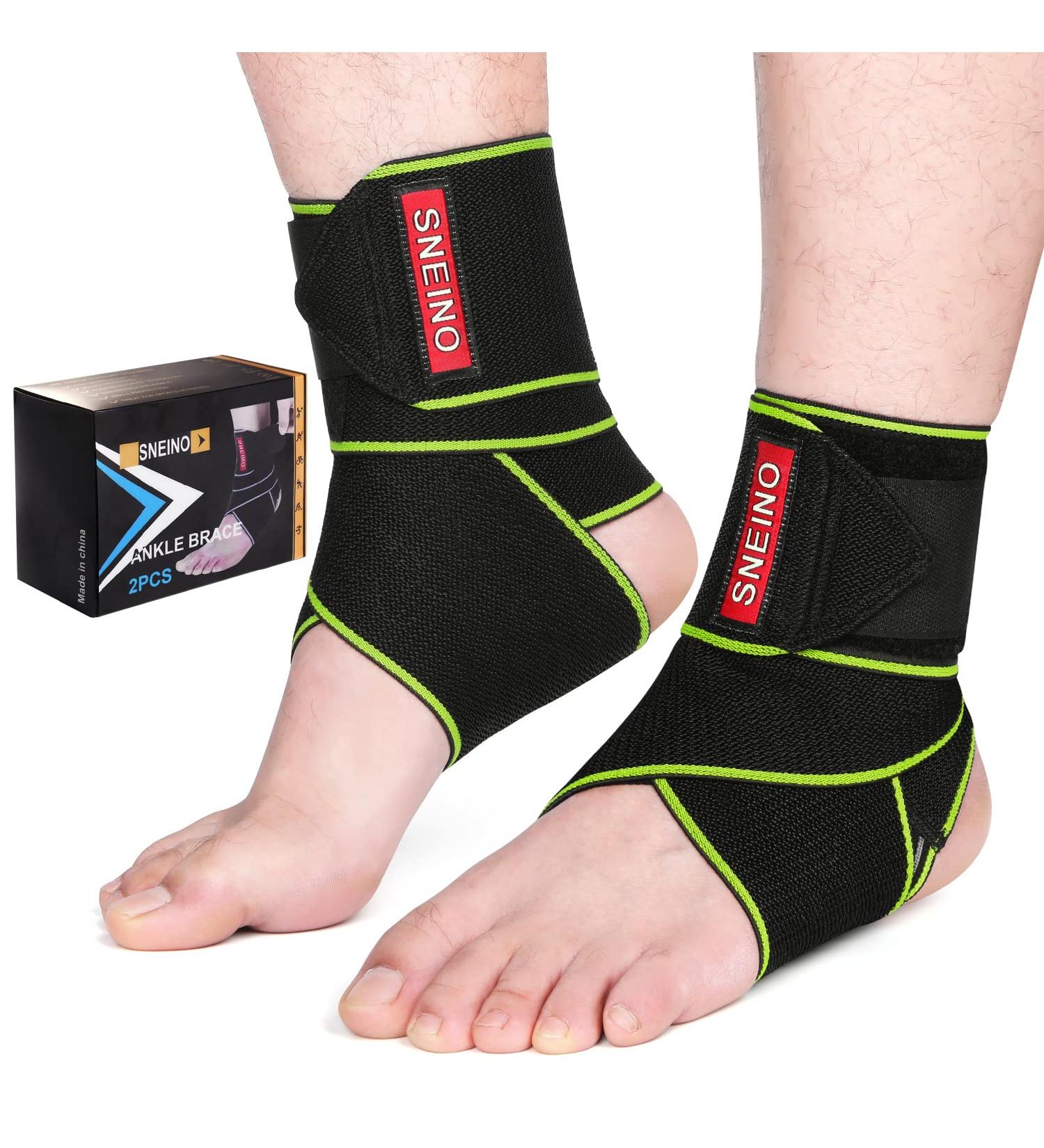 SNEINO Ankle Support Brace 2 Pack for Women & Men - Breathable Adjustable Stabilizer for Basketball Running, Sprains, Tendonitis, Swelling - Green - Buy Online on GoSupps.com