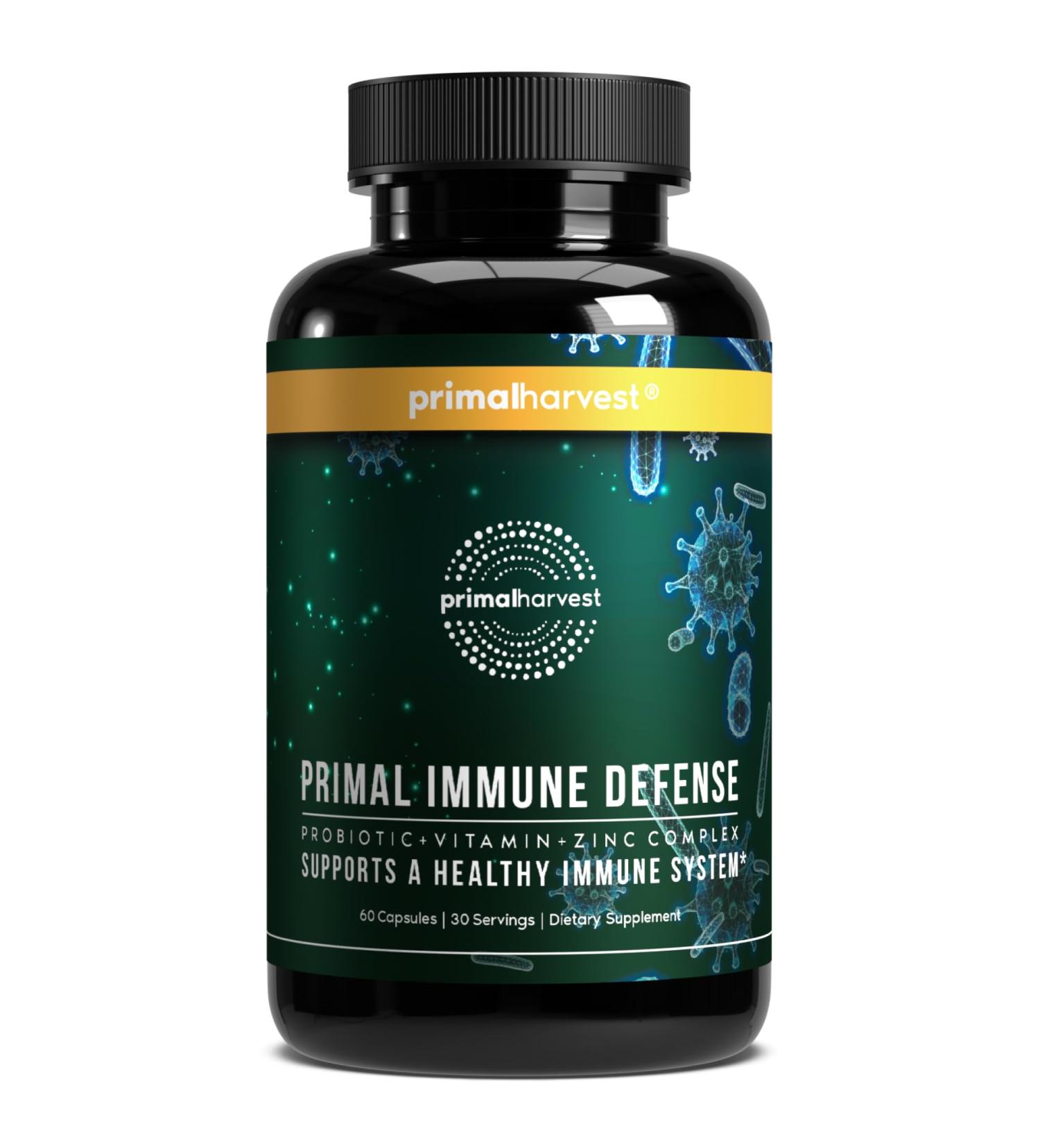 Primal Harvest Immune Defense 10-in-1 Supplement with Probiotics Zinc and Vitamins C D3 K2 B6 Daily Immune Support for Adults 60 Count (Pack of 1) - Buy Online on GoSupps.com