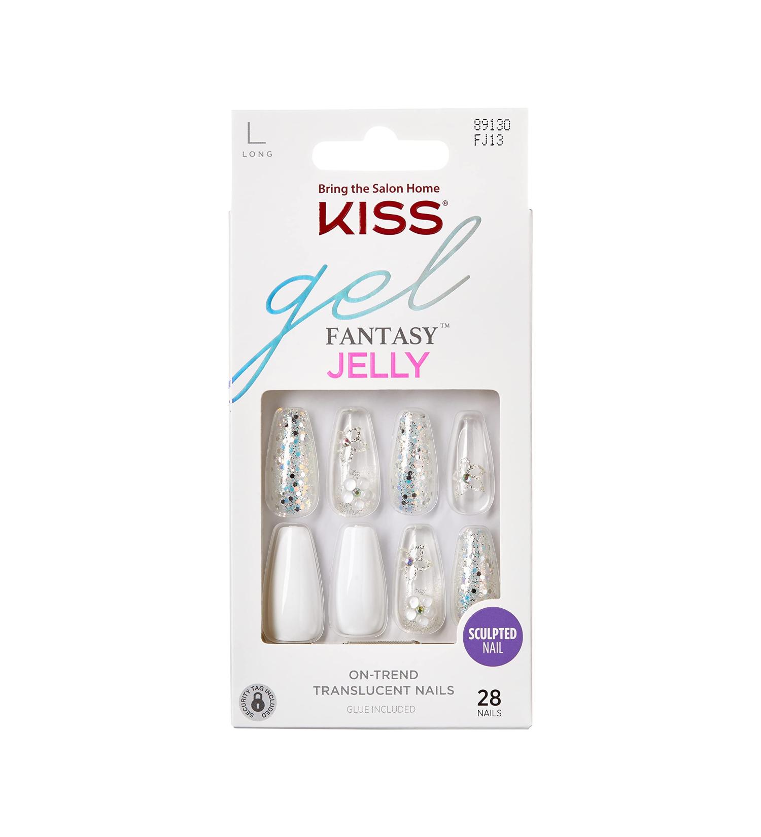KISS Gel Fantasy Press On Nails - Sweet Jelly White Coffin Shape Long Size | 28 Nails & Glue Included | Perfect for International Shipping - Buy Online on GoSupps.com