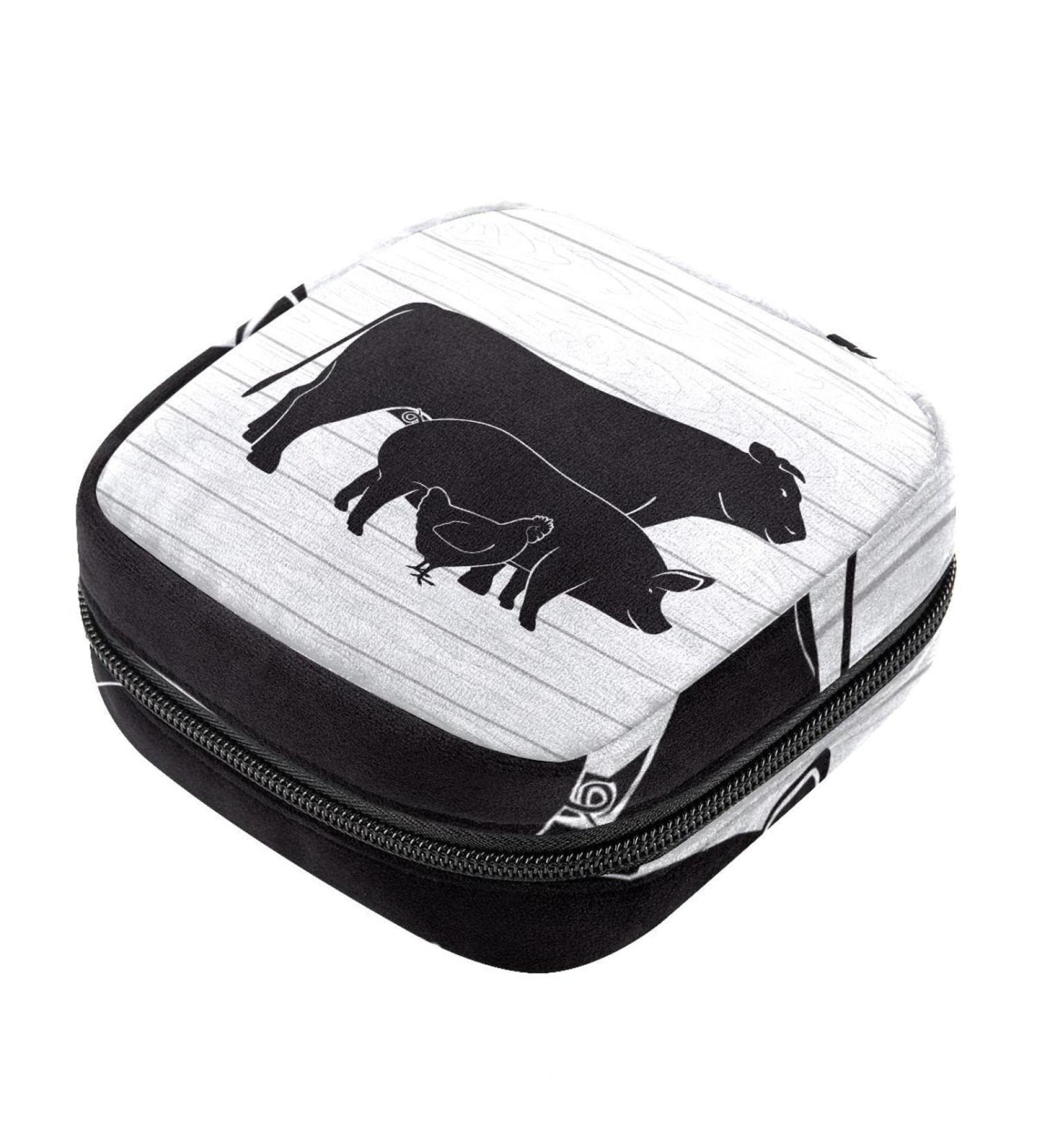 Farmhouse Animals Rustic Sanitary Napkin Storage Bag | Portable Girls Period Pads & Tampons Holder | Large Capacity Multicoloured Makeup Bag - Buy Online on GoSupps.com