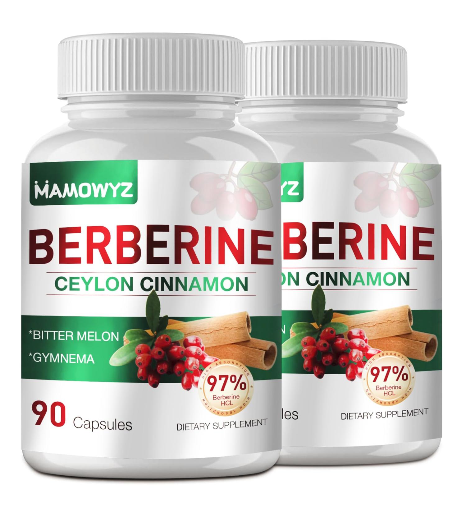 MAMOWYZ Berberine Supplement Berberine with Ceylon Cinnamon Activates AMPK Non GMO Vegan 180 Count Total - Buy Online on GoSupps.com
