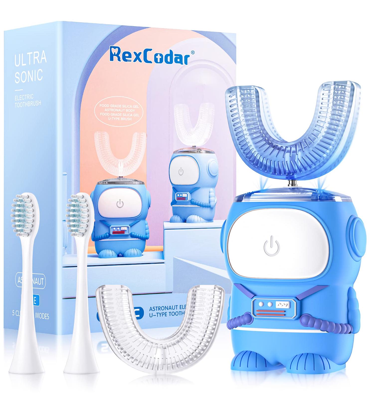 Kid's U-Shaped Electric Toothbrush IPX7 Waterproof | 5 Cleaning Modes | 60S Smart Reminder | Cartoon Astronaut Design | Blue (Ages 6-12) - Buy Online on GoSupps.com