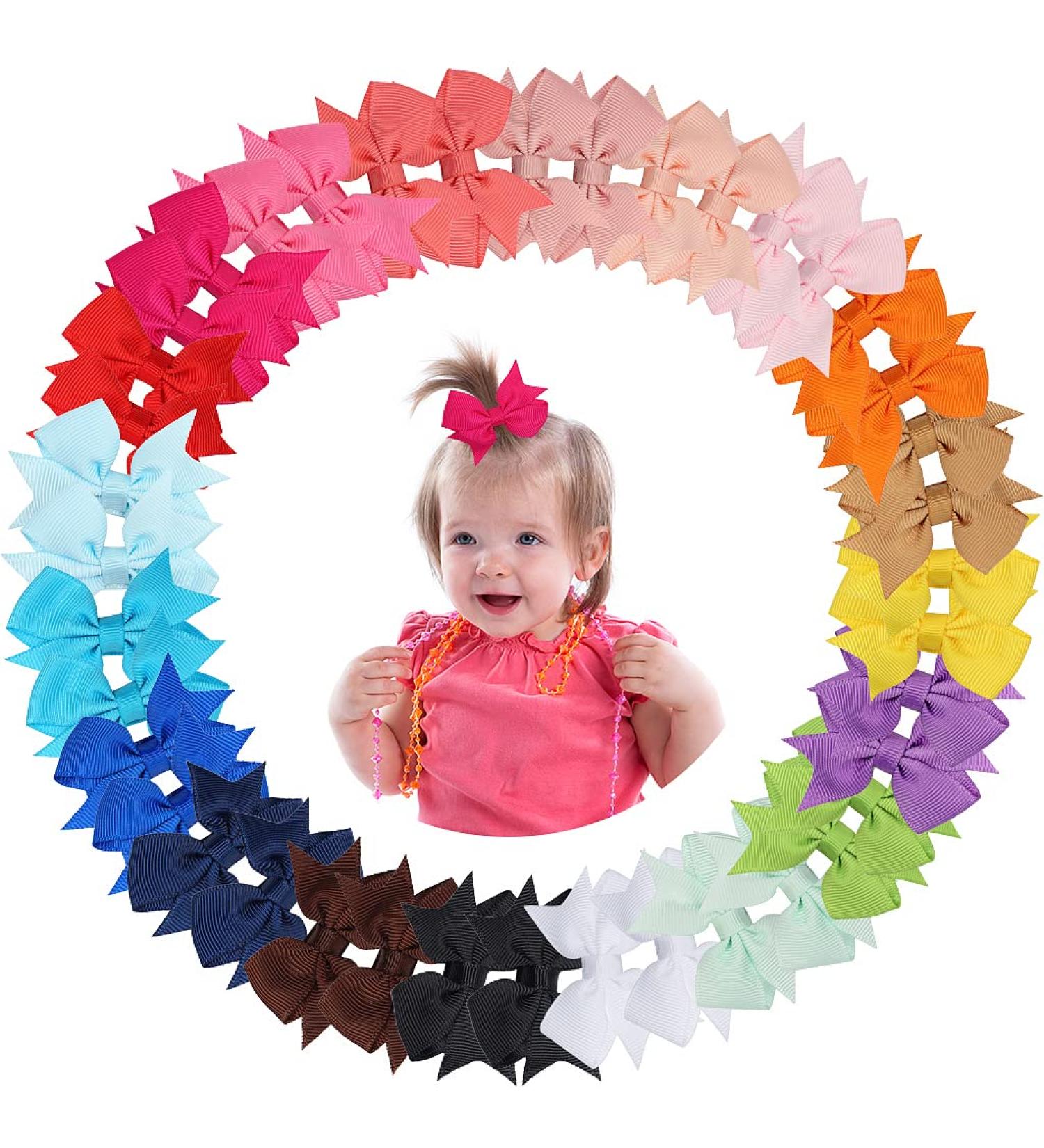40Pcs Baby Girls Hair Clips Set - Grosgrain Ribbon Bows Barrettes Alligator Clips for Toddlers & Kids in 20 Colors - Buy Online on GoSupps.com
