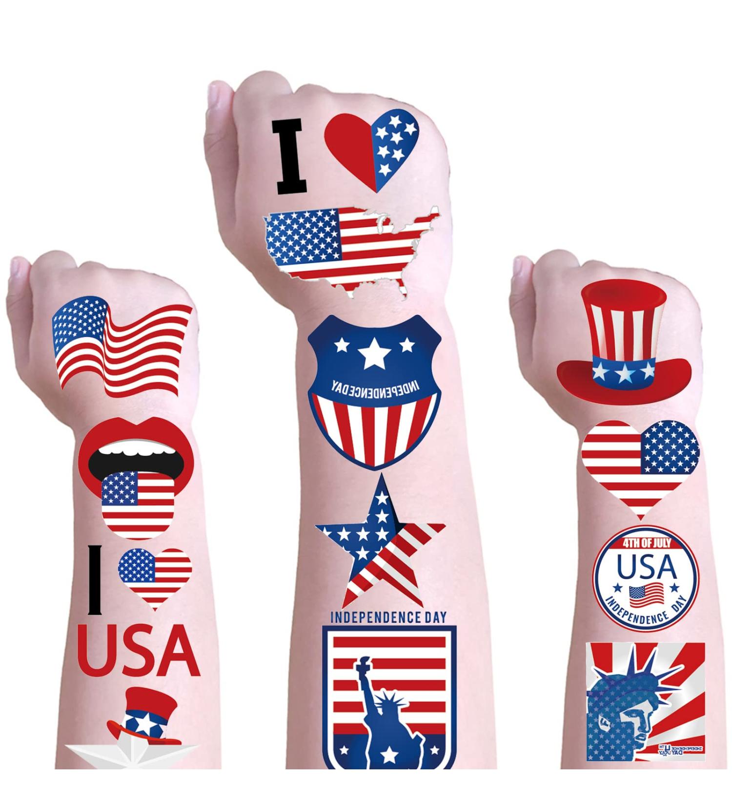 Mocossmy 4th of July Temporary Tattoos for Kids - 20 Sheets American Flag Patriotic Face Decals and Body Stickers for Independence Day Celebration - Buy Online on GoSupps.com