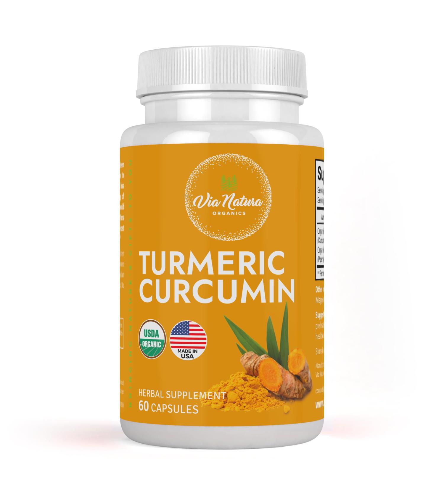 Via Natura Organics Turmeric Curcumin 1000mg | Organic Herbal Supplement | Natural Antioxidant | 60 Capsules - Buy Online on GoSupps.com