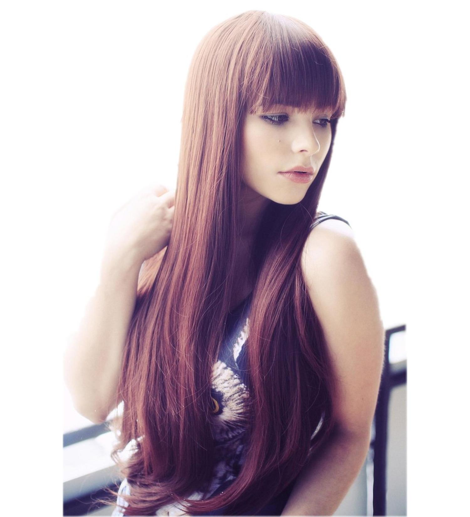 Prettyland C865 Long Brown Wig - 75cm Straight Hair with Volume & Bangs | International Shipping - Buy Online on GoSupps.com