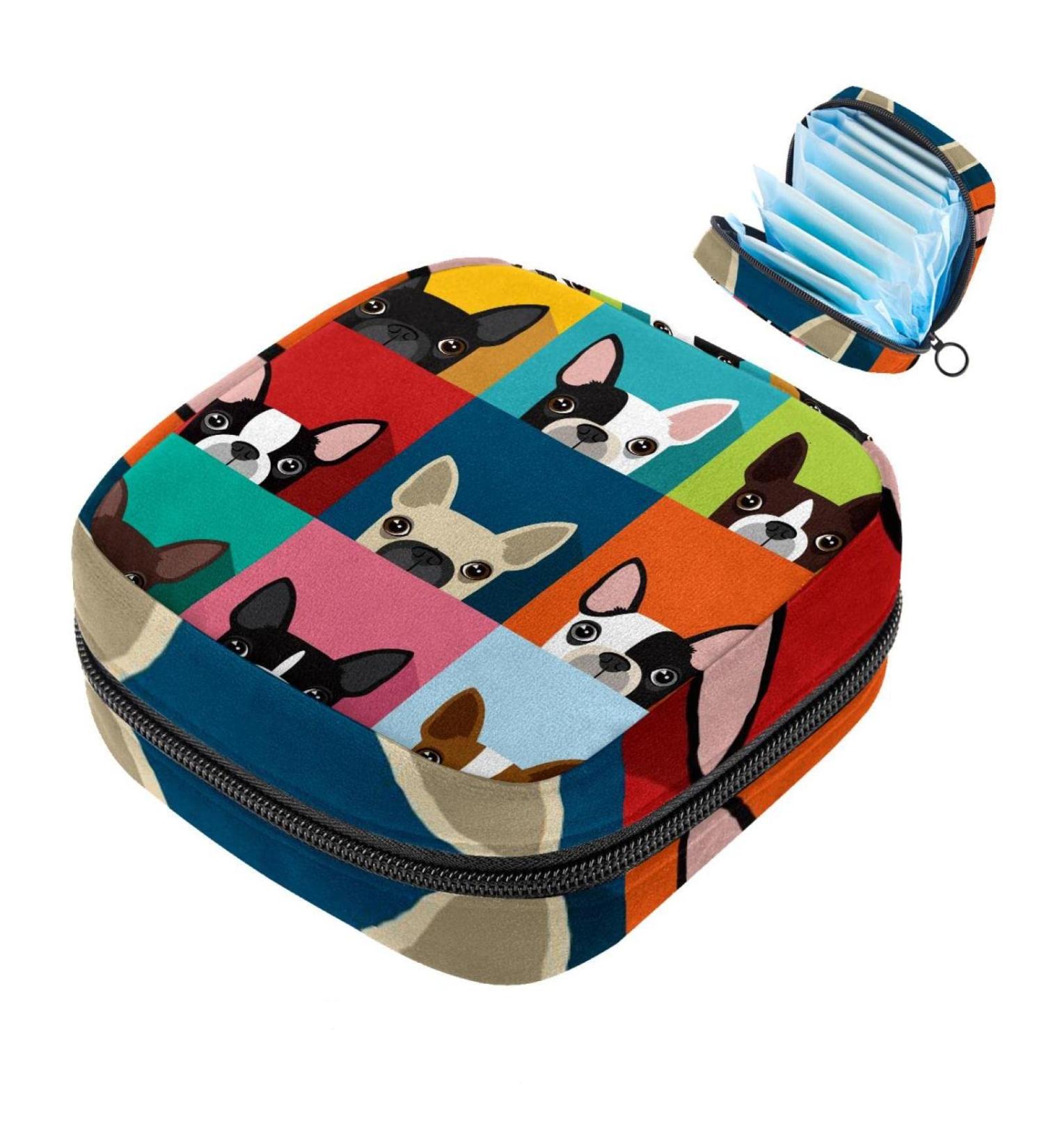 Menstrual Bag with Zipper for Women & Girls - Cute Boston Terrier Design | International Shipping Available - Buy Online on GoSupps.com