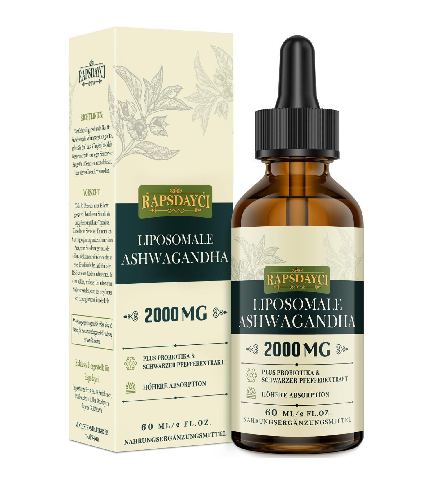 2000mg Ashwagandha Liposomal Drops 7% Withanolides Pure Ashwagandha Root Extract High Strength 5X Concentration Faster Absorption Than Capsules 60ml (Pack of 1) - Buy Online on GoSupps.com