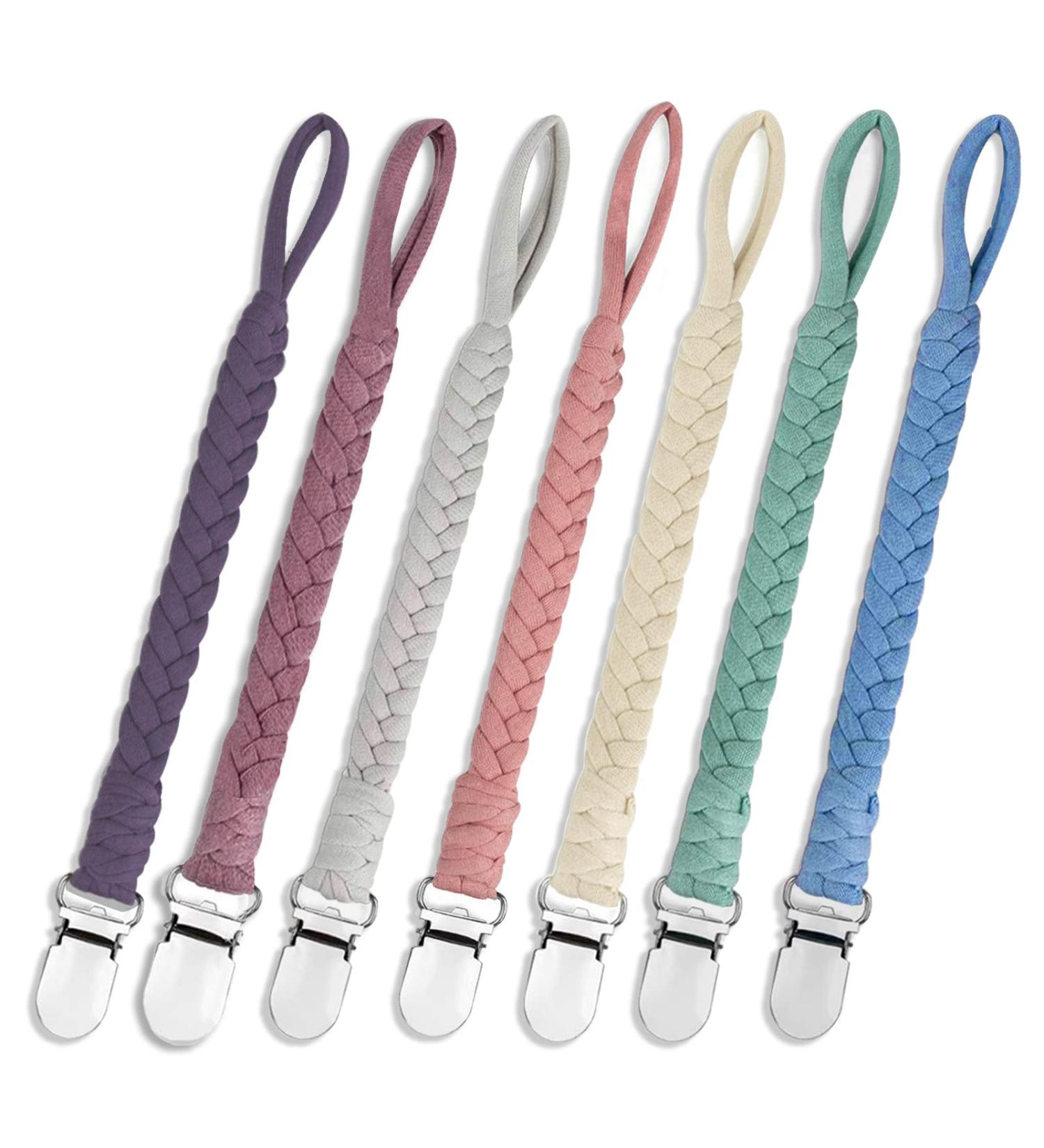 Handmade Braided Pacifier Clips Set for Baby Boys & Girls | Cotton Binky Holder | Modern Unisex Design | 7 Pcs Pacifier Accessories | Grey - Buy Online on GoSupps.com