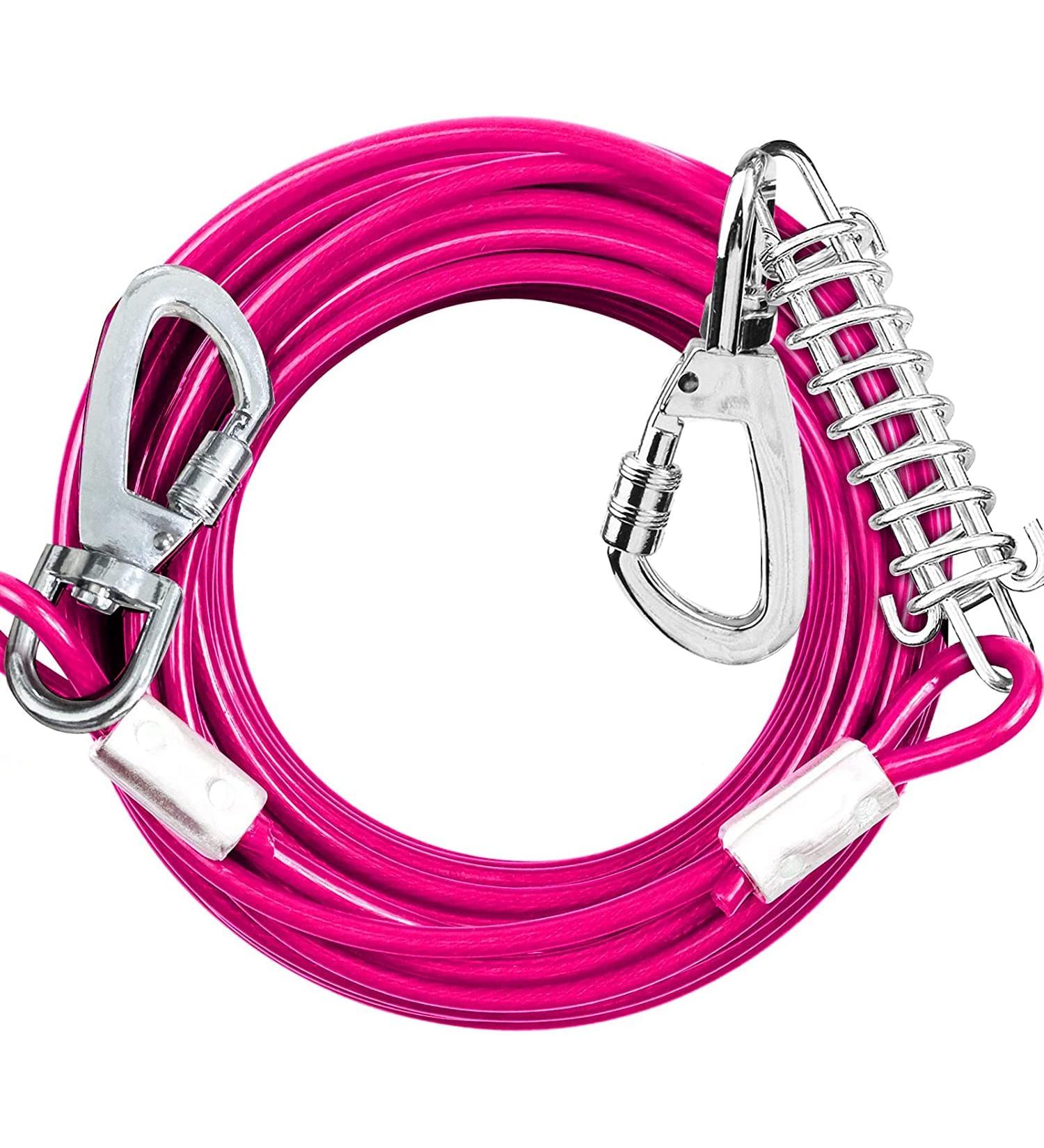 Hofleine 9m Cable Leash for Large Dogs - Durable Linen Tie Out for Medium & Large Dogs Up to 40kg - Perfect for Camping - Pink - Buy Online on GoSupps.com