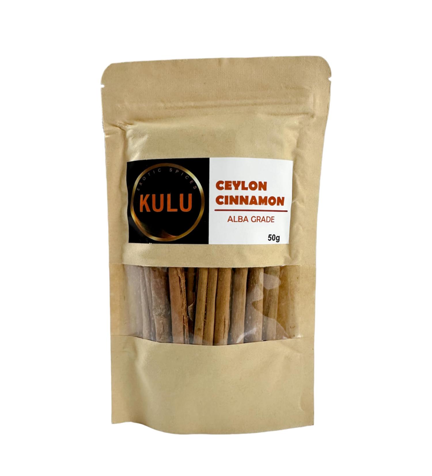 KULU Pure Ceylon Cinnamon Quills(Sticks) Alba Grade 50g Resealable Pouch - Buy Online on GoSupps.com