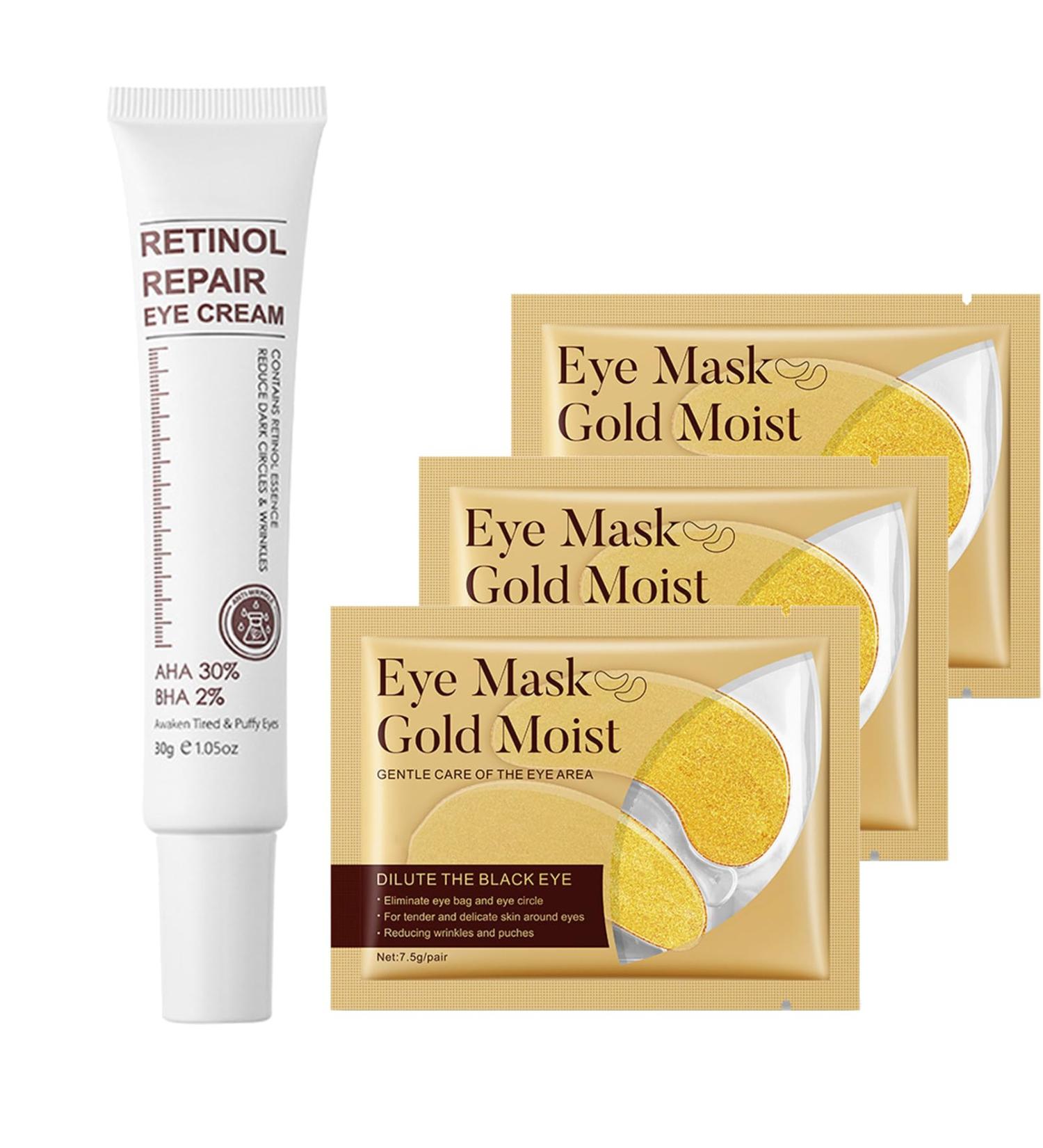 Retinol Eye Cream & 24k Under Eye Patches Kit - Anti-Aging Dark Circles & Puffy Eyes Treatment - Moisturizing & Firming Formula - Buy Online on GoSupps.com