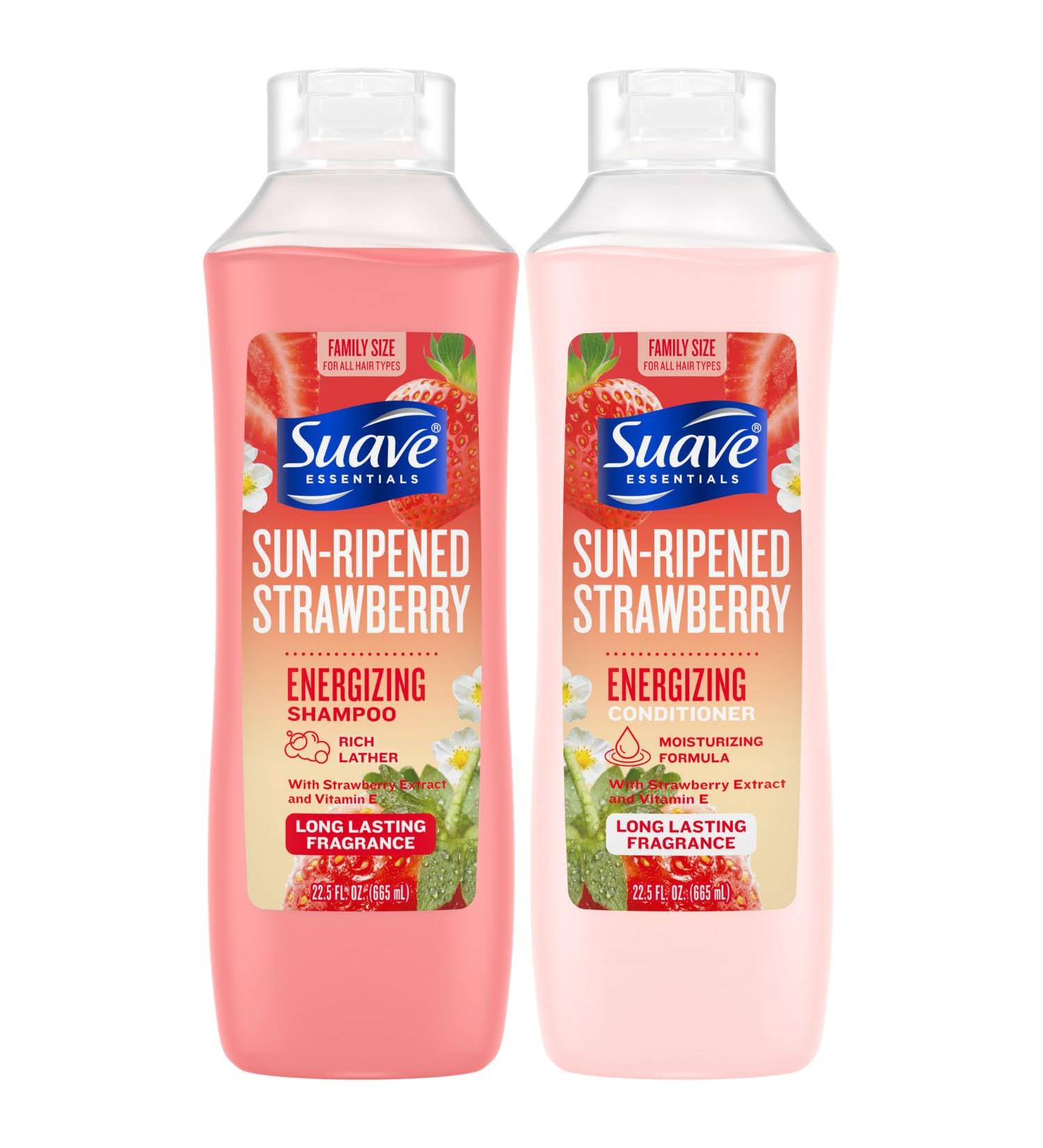 Suave Shampoo & Conditioner Set - Sun-Ripened Strawberry Energizing Formulas with Strawberry Extract & Vitamin E 22.5 Oz Each - International Shipping Available - Buy Online on GoSupps.com