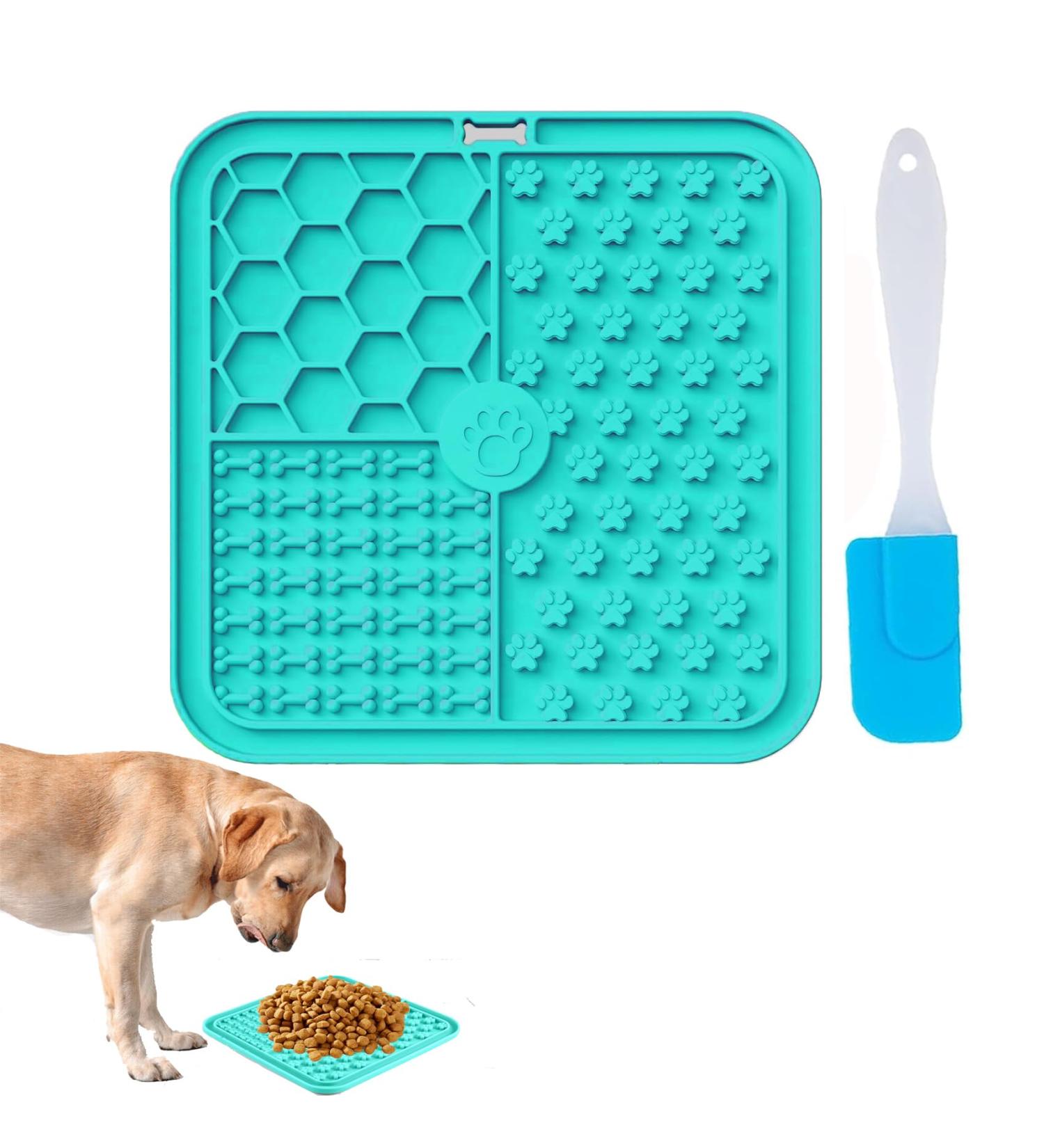 Jieyuchu Premium Lick Mat for Dogs & Cats - Leak-Proof Slow Feeder with Suction Cup & Silicone Spatula - Easy to Clean Blue Dog Bowl & Mat - Buy Online on GoSupps.com