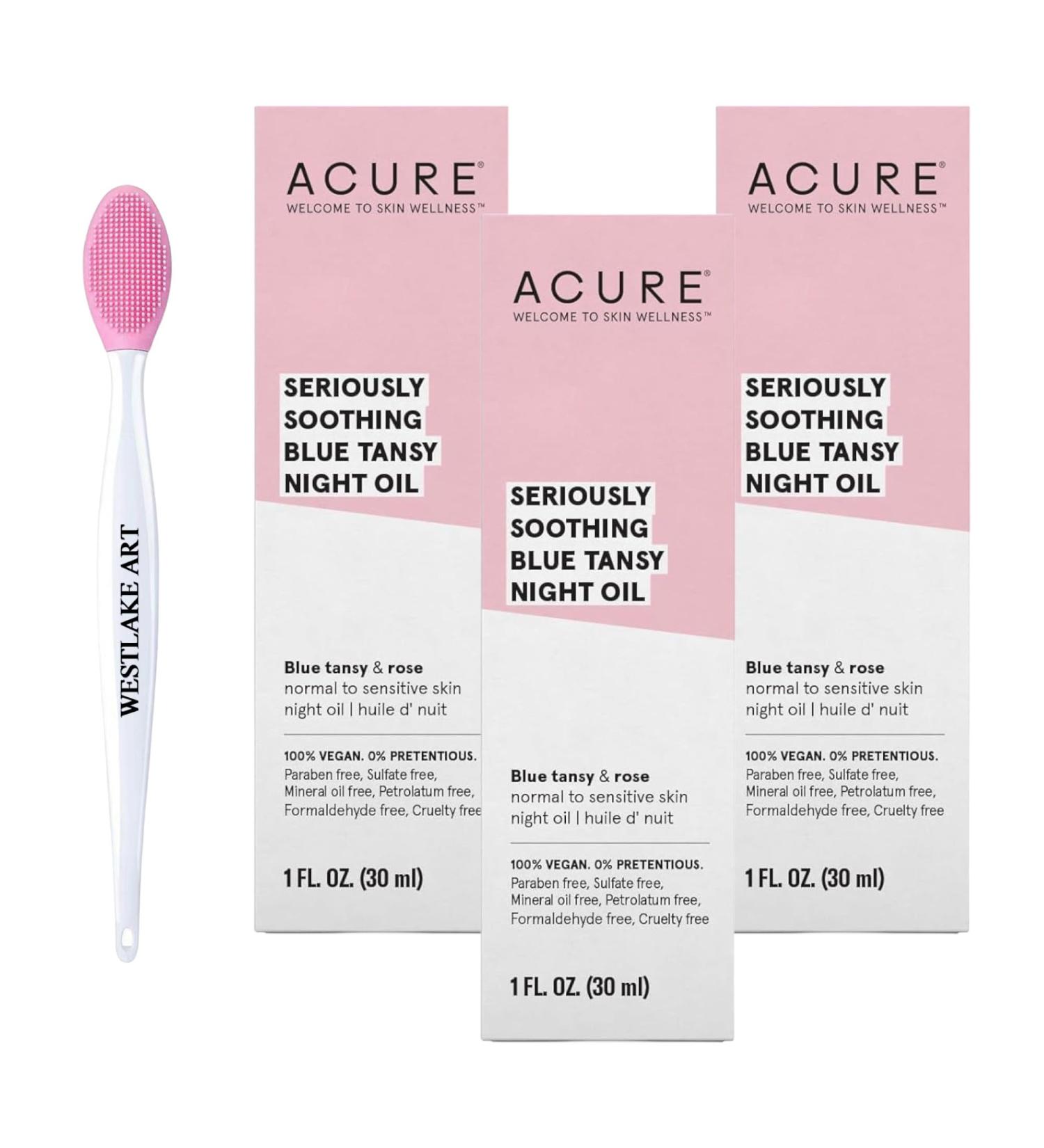 Seriously Soothing Night Oil with Blue Tansy & Rose - Hydrating Face Oil for Dry Sensitive Skin | Bundle with Nose Cleaning Brush | Antioxidant-Rich | Pack of 3 - Buy Online on GoSupps.com