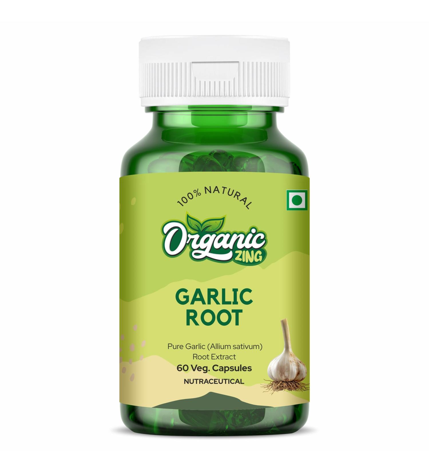 ORGANIC ZING Garlic Root Extract 600mg Capsules 60 Veg Capsules Allium sativum Plant-Based Nutraceutical Supplement Daily Herbal Capsule
