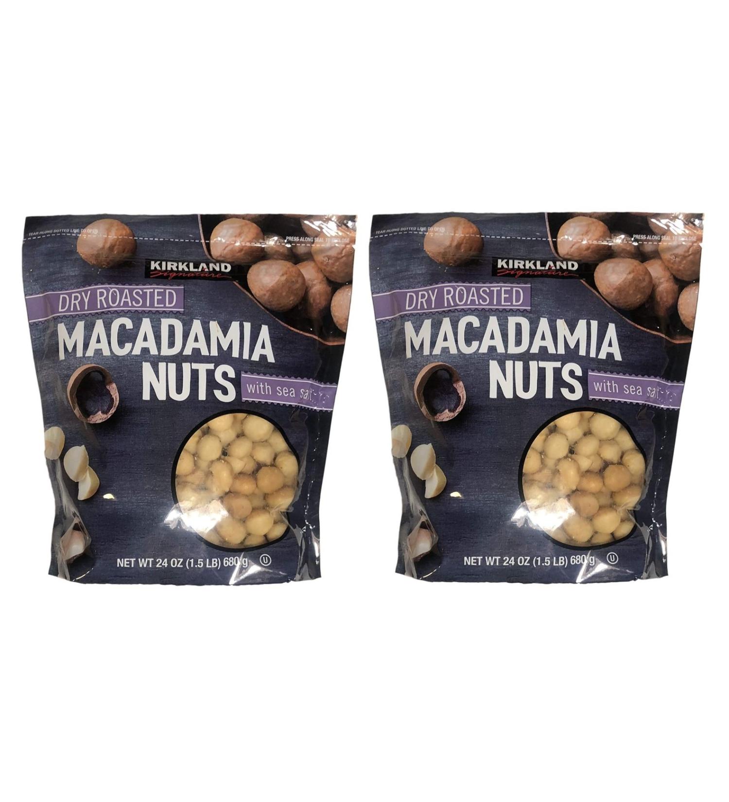 Kirkland Signature Dry Roasted Macadamia Nuts with Sea Salt, Resealable Bag (48 Ounce (Pack of 2, 24 OZ Each Pack))