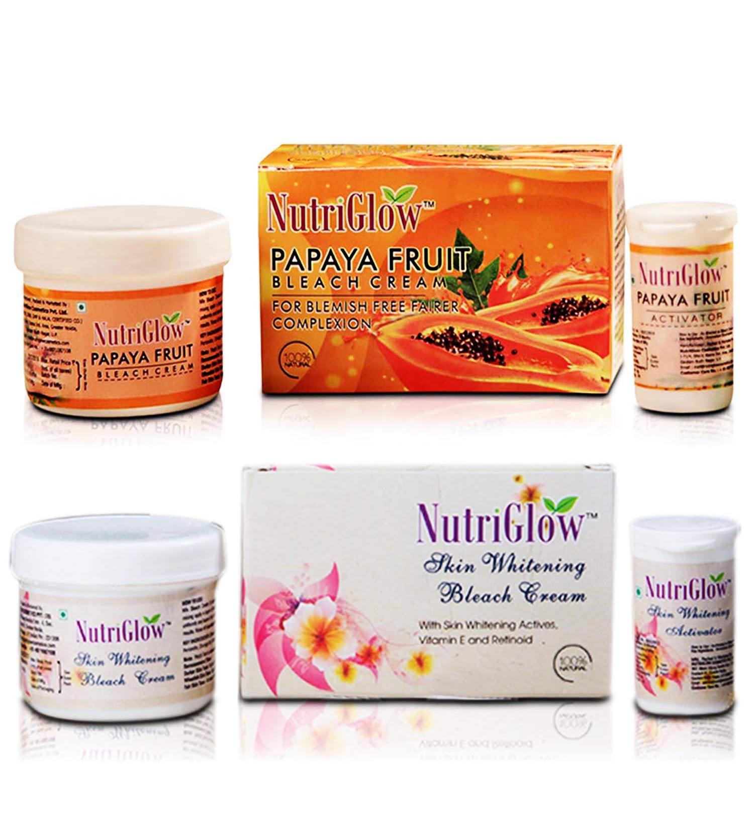 Nutriglow Papaya Fruit Bleach Cream & Bleach Cream for Facial Hair Dark Spot Corrector 43G Each Pack of 2 - Buy Online on GoSupps.com