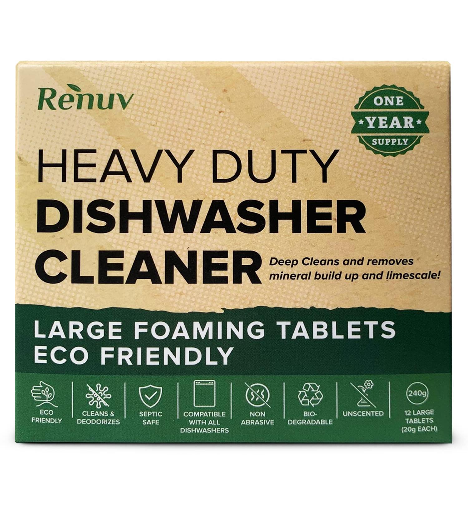 Renuv Eco-Friendly Dishwasher Cleaner Tablets - Deep Clean & Odor Eliminator for Limescale, Hard Water, and Calcium Build-Up - Septic Safe - Buy Online on GoSupps.com