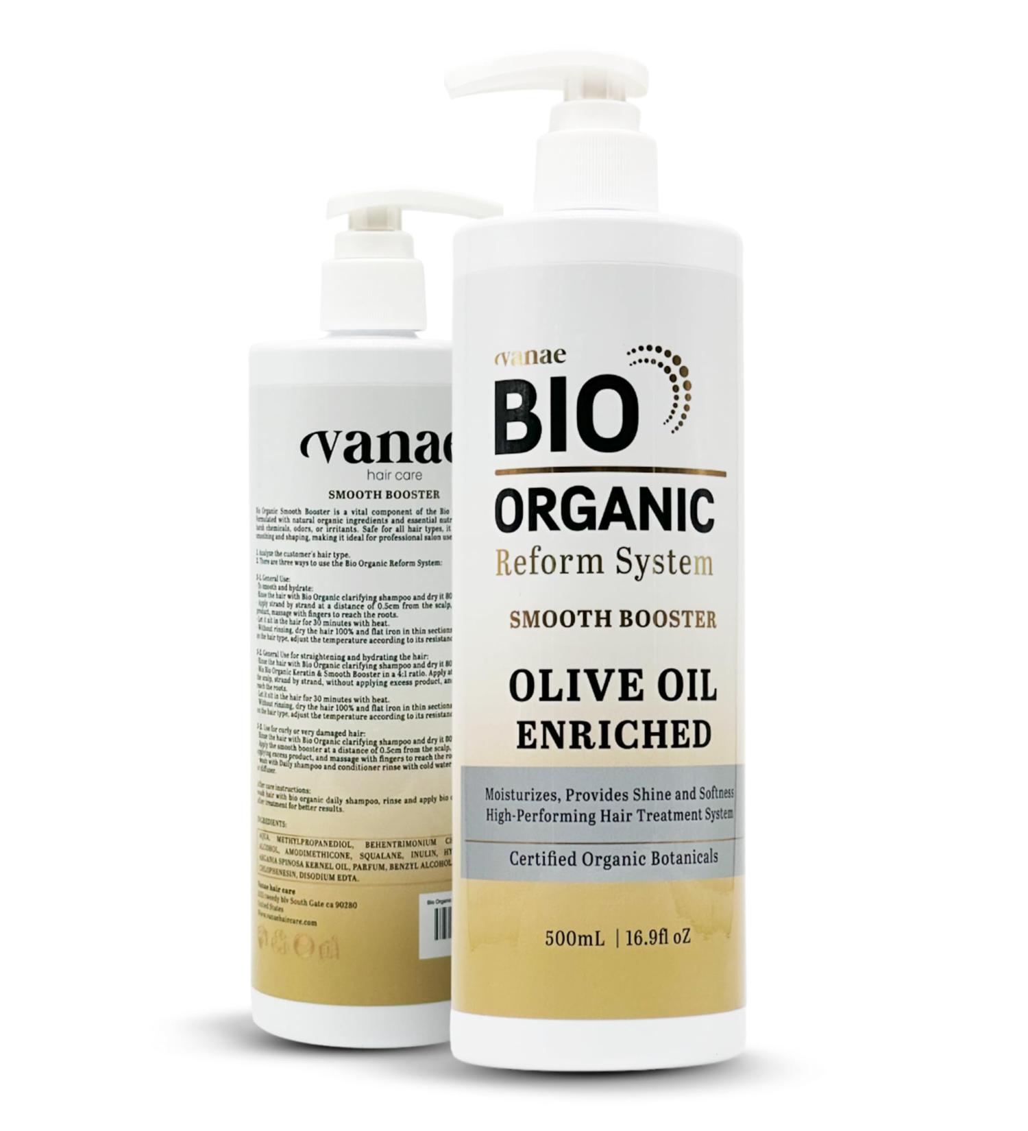 Vanae Bio Organic Smooth Booster - Natural Hair Smoothing Spray for Curly and Frizzy Hair - Organic Anti-Frizz Treatment with Argan Oil and Keratin for Frizz Control and Shine - 500ml - Buy Online on GoSupps.com
