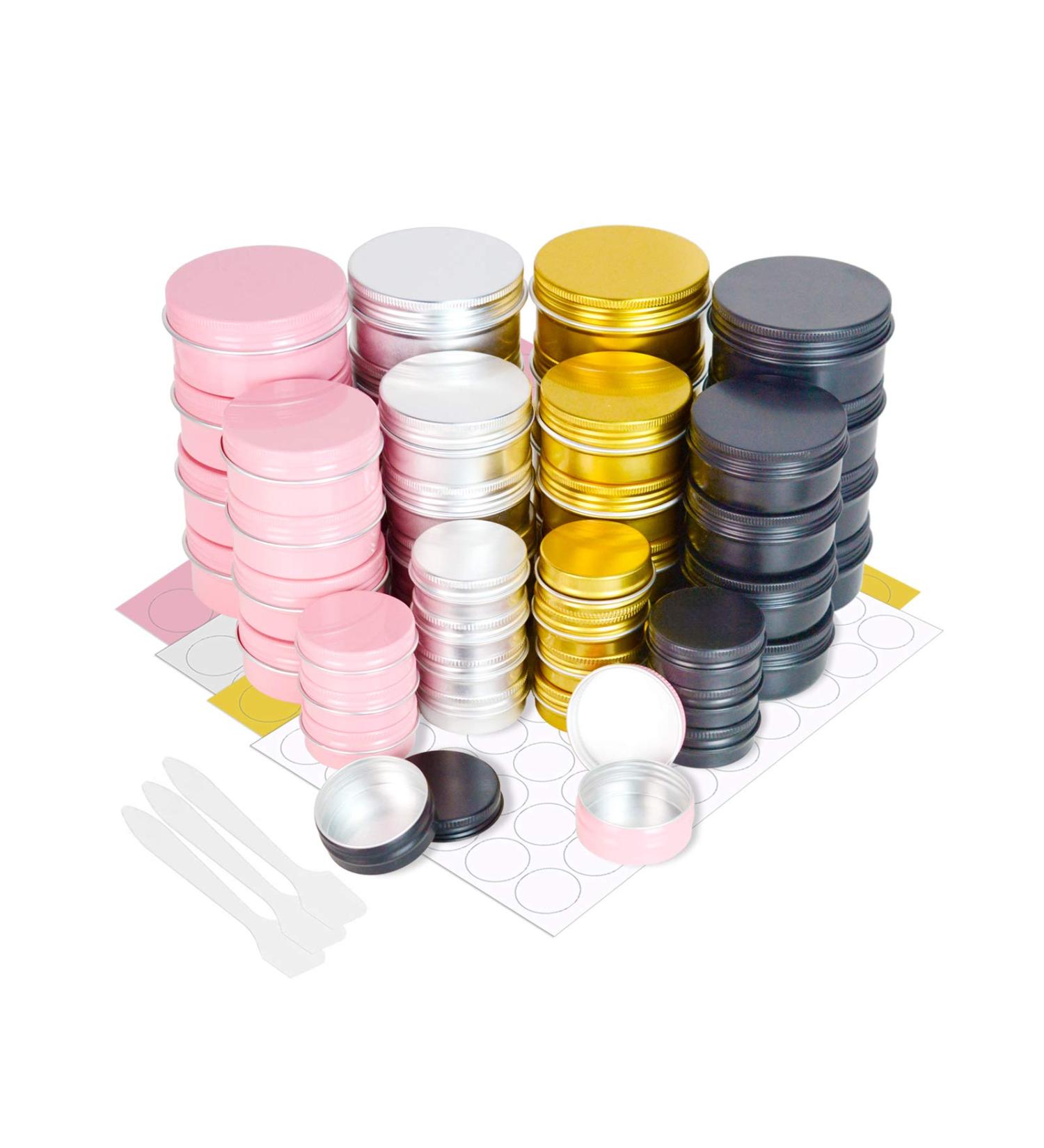 Buy Pudsirn 48-Part Aluminum Tin Cans | 15/50/80ml Empty Cosmetic Containers with Screw Cap & Stickers for Lip Balm Lotion Cream & Candles - International Shipping Available - Buy Online on GoSupps.com