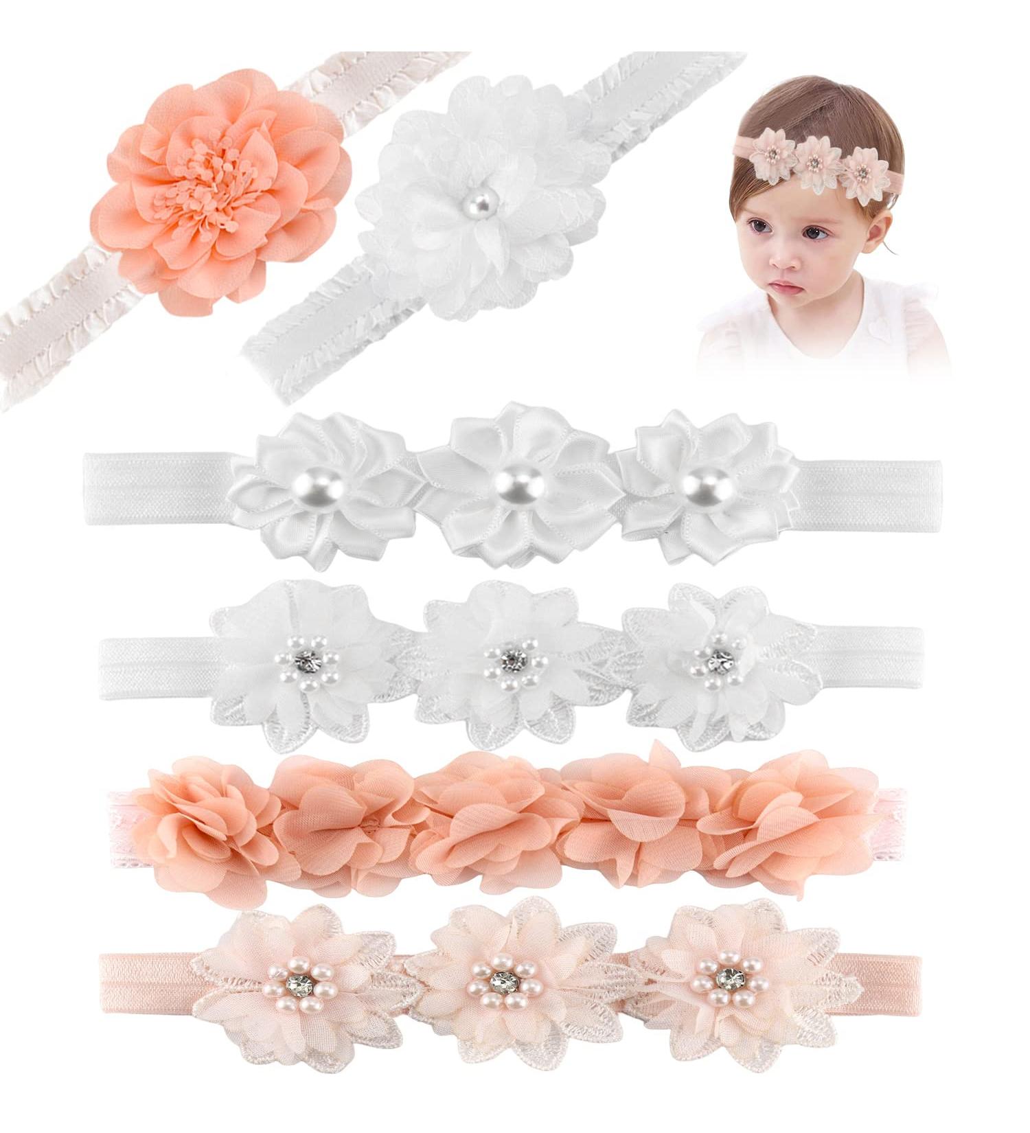 Baby Girl Flower Headbands - 6 Pack Hair Accessories for Newborns | Perfect for Parties Weddings & Baptism - Buy Online on GoSupps.com