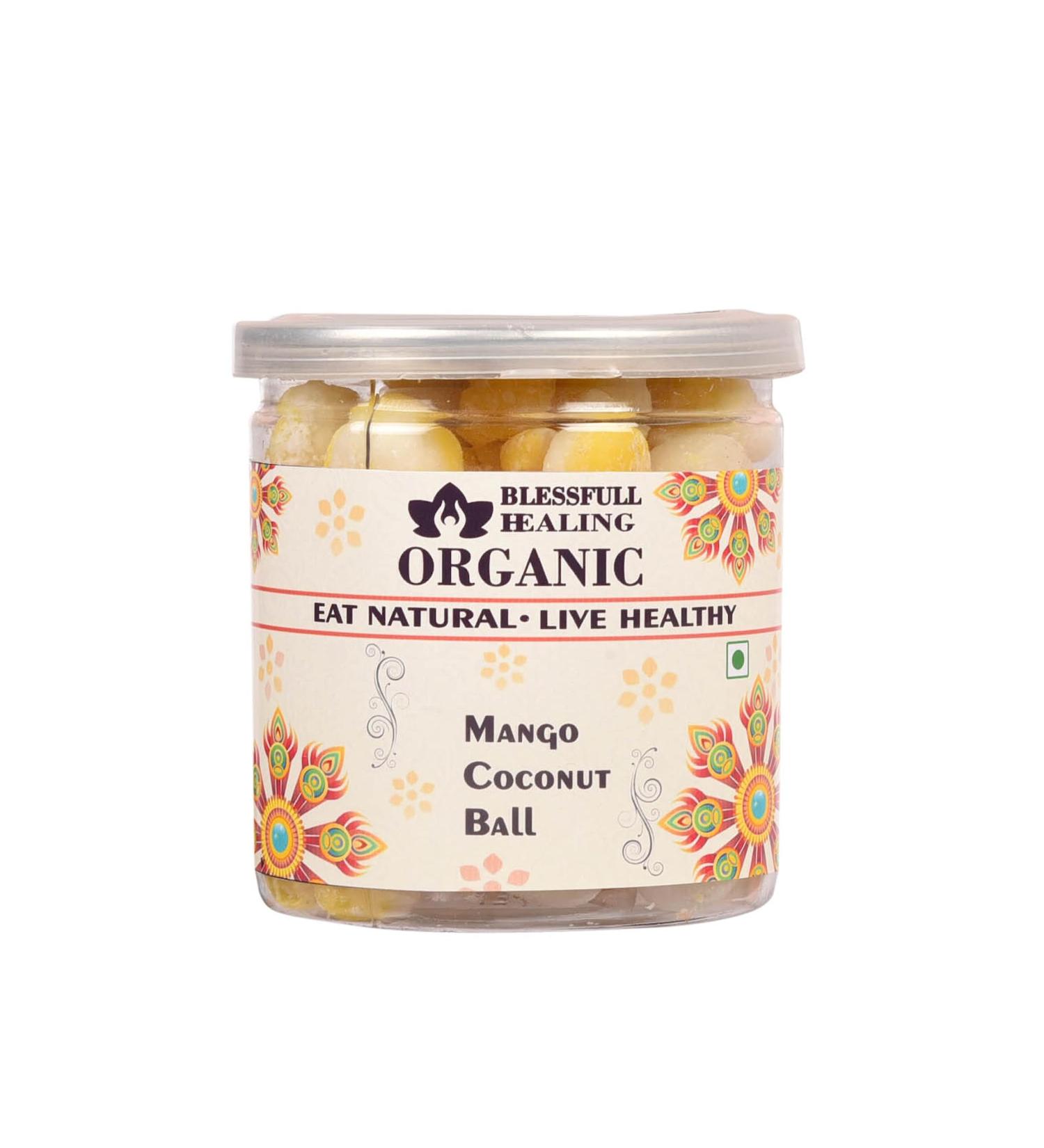 Blessfull Healing Organic Mango Coconut Ball 350 Gram Airtight Container (Packing May Vary)