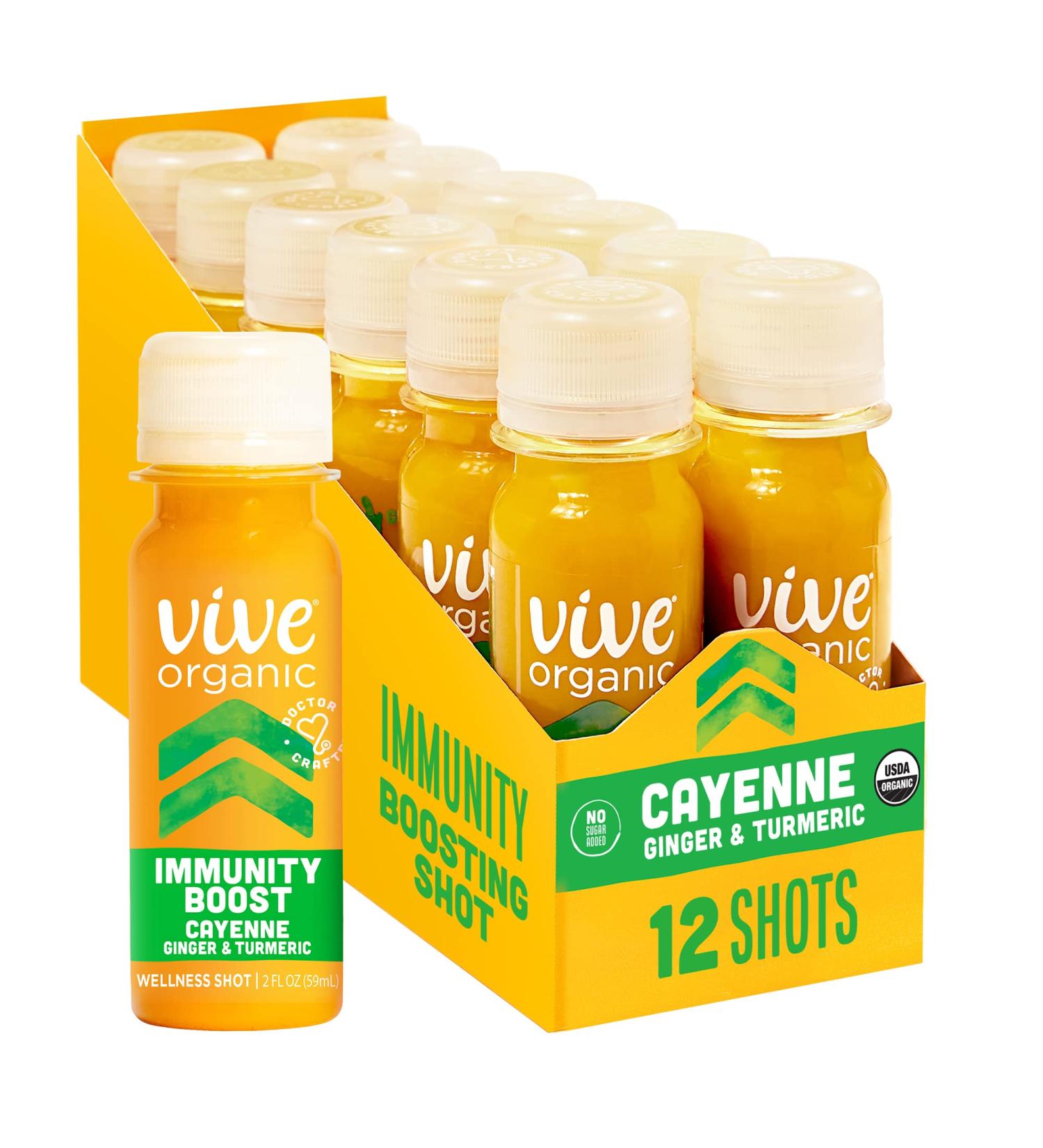 Vive Organic Immune Support Shot - Cold-Pressed Ginger Turmeric & Cayenne - Gluten-Free Vegan - 2 Fl Oz (Pack of 12) - Buy Online on GoSupps.com