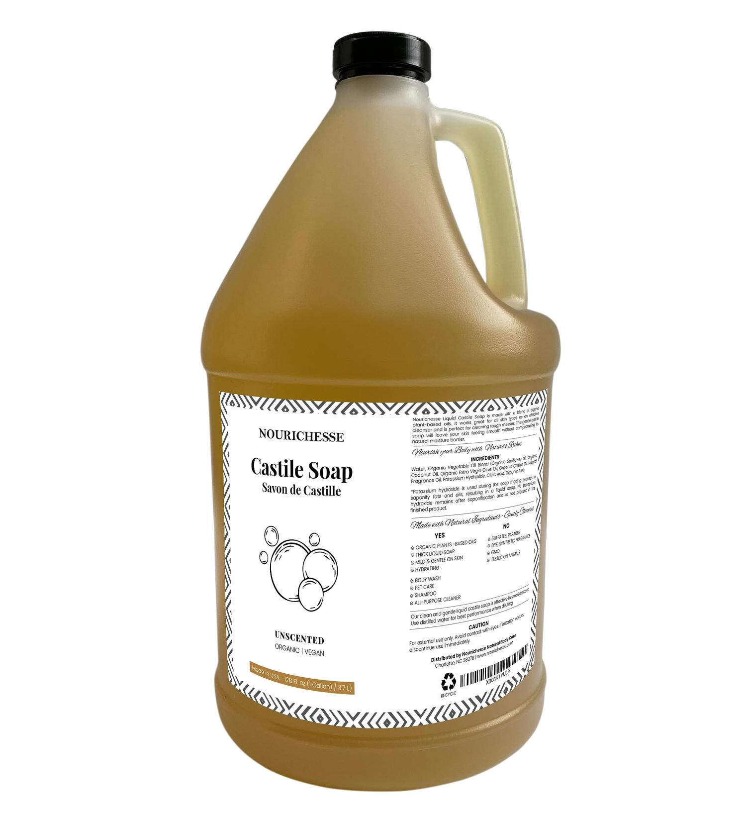 Liquid Castile Soap 1 Gallon - Unscented Organic Vegan Natural Body Wash & Baby Soap - All Natural Hand Soap for Sensitive Skin - Eco-Friendly Cleanser - Buy Online on GoSupps.com