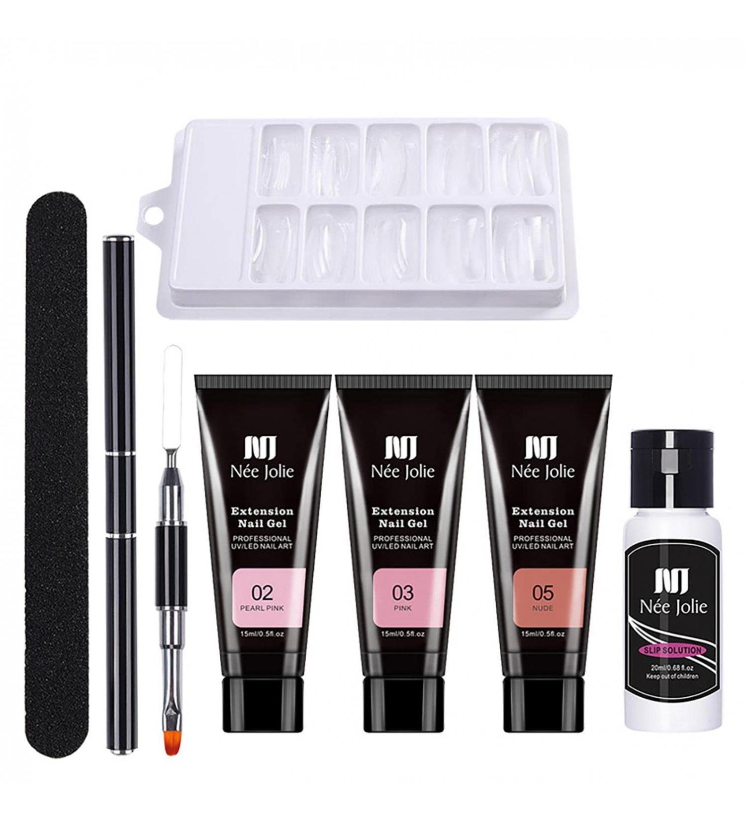 3 Colors Gel Nail Extension Set - Quick Building Acrylic Nail Gel for Technicians & DIY Salon Kit - Size #02 - Buy Online on GoSupps.com