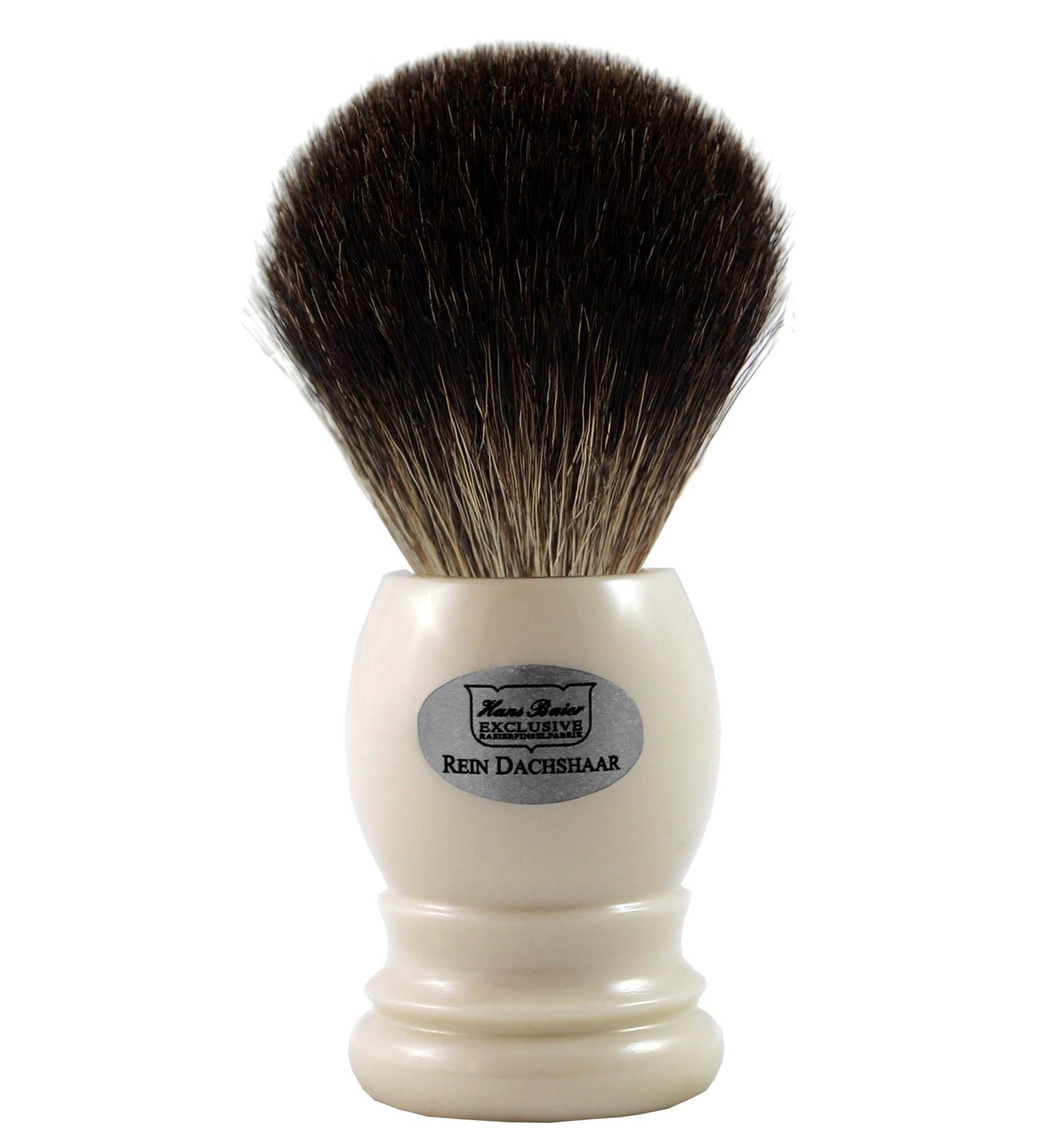 Hans Baier Exclusive Shaving Brush Real Grey Badger - Handle Plastic Cream White