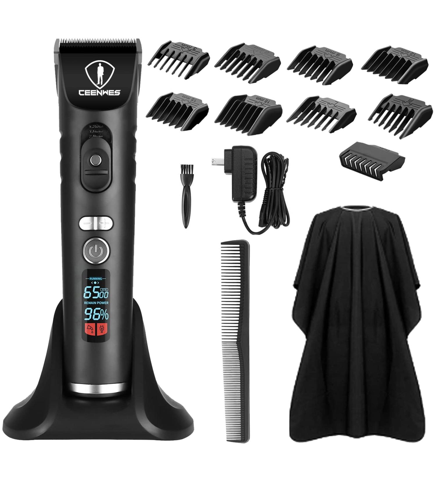 Ceenwes Hair Clippers Heavy Duty Clippers for Men Rechargeable Hair Trimmer Cordless Clippers Hair Cutting Kit with Charging Dock 1 Hairdressing Cape 8 Guide Combs (Black) - Buy Online on GoSupps.com