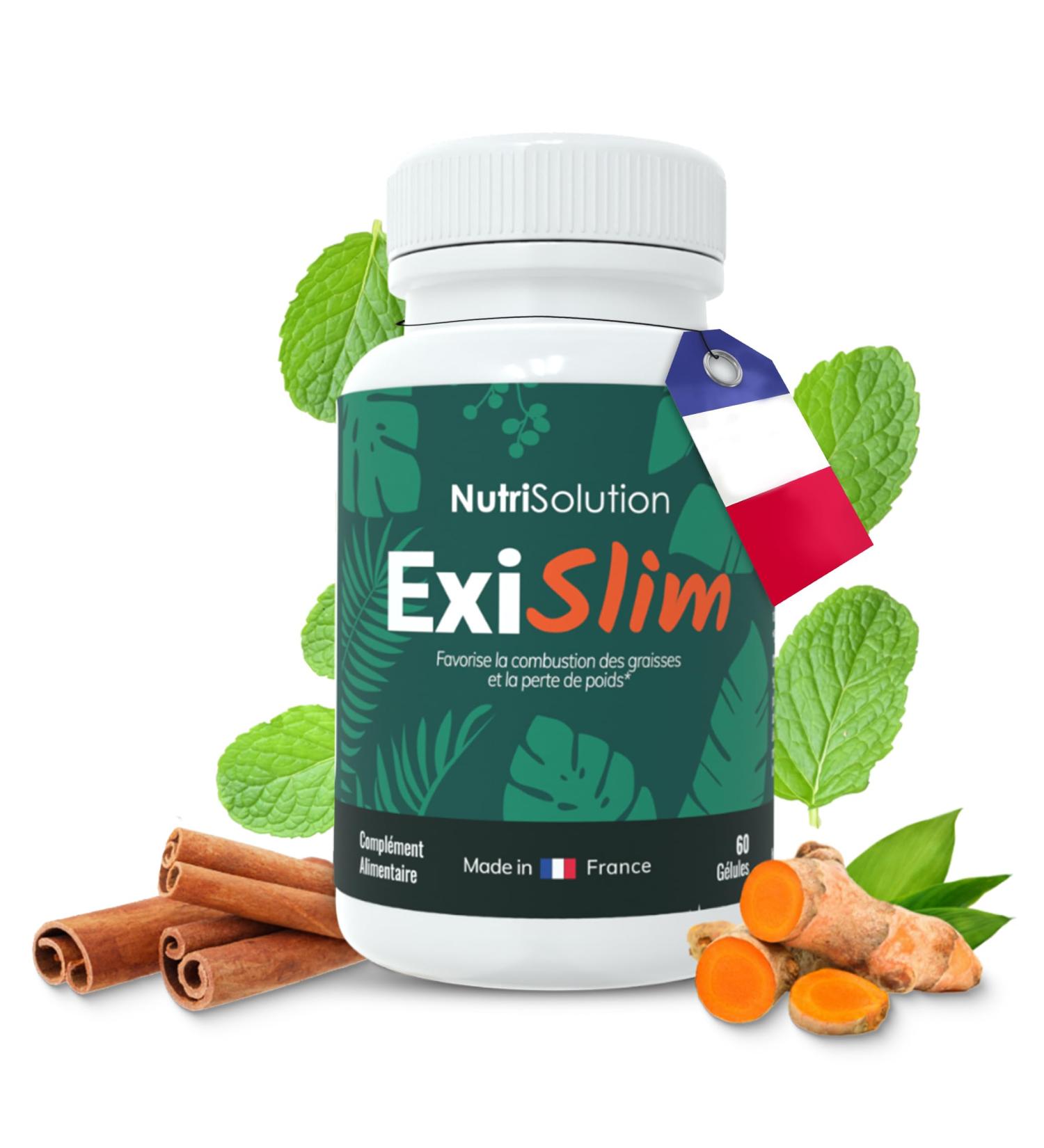 ExiSlim by Nutrisolution | Powerful Fat Burner | Contains Perilla Turmeric Vegan | Weight Loss Support | Men & Women | 60 Capsules | Made in France - Buy Online on GoSupps.com