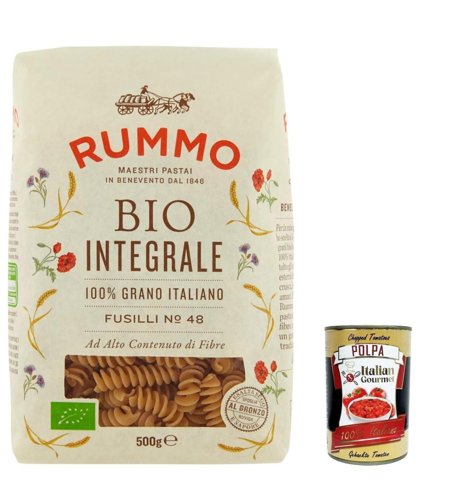  Italian Gourmet E.R. Rummo Pasta Integrale Fusilli N. 48 Pack of 5 Italian pasta 500 g + Italian Gourmet polpa 400 g - Buy Online on GoSupps.com