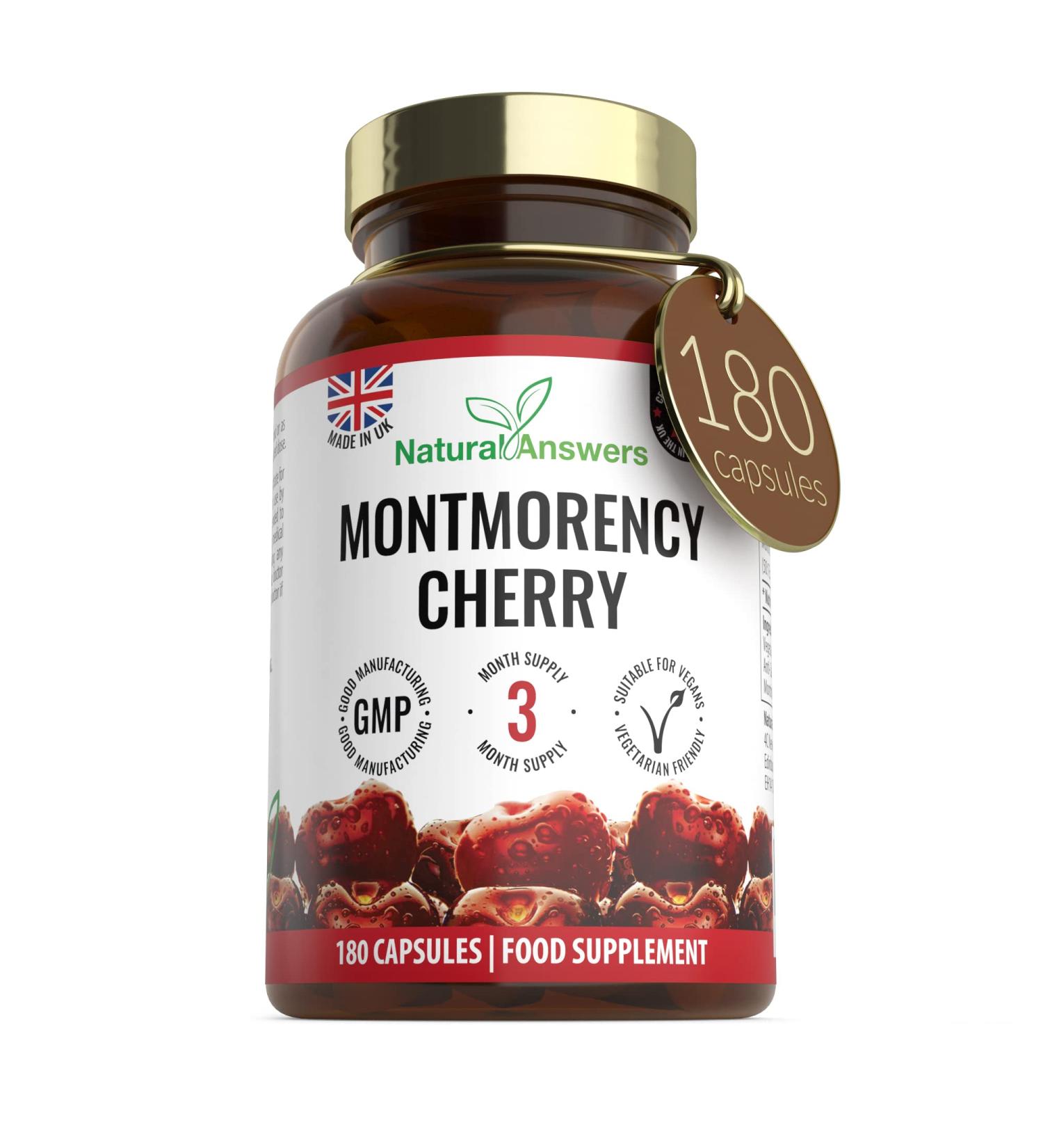 180 Montmorency Cherry Vegan Friendly Capsules High Strength 1100mg Montmorency Cherries UK Manufactured to GMP Standards by Natural Answers 180 Count (Pack of 1) - Buy Online on GoSupps.com